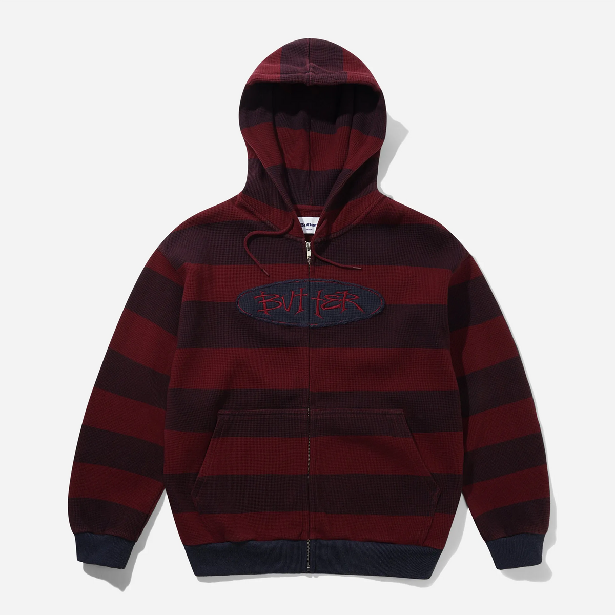 Sweat zippé à capuche Butter Goods Tide Waffle Zip-Thru Hood Red Stripe en maille gaufrée rayée