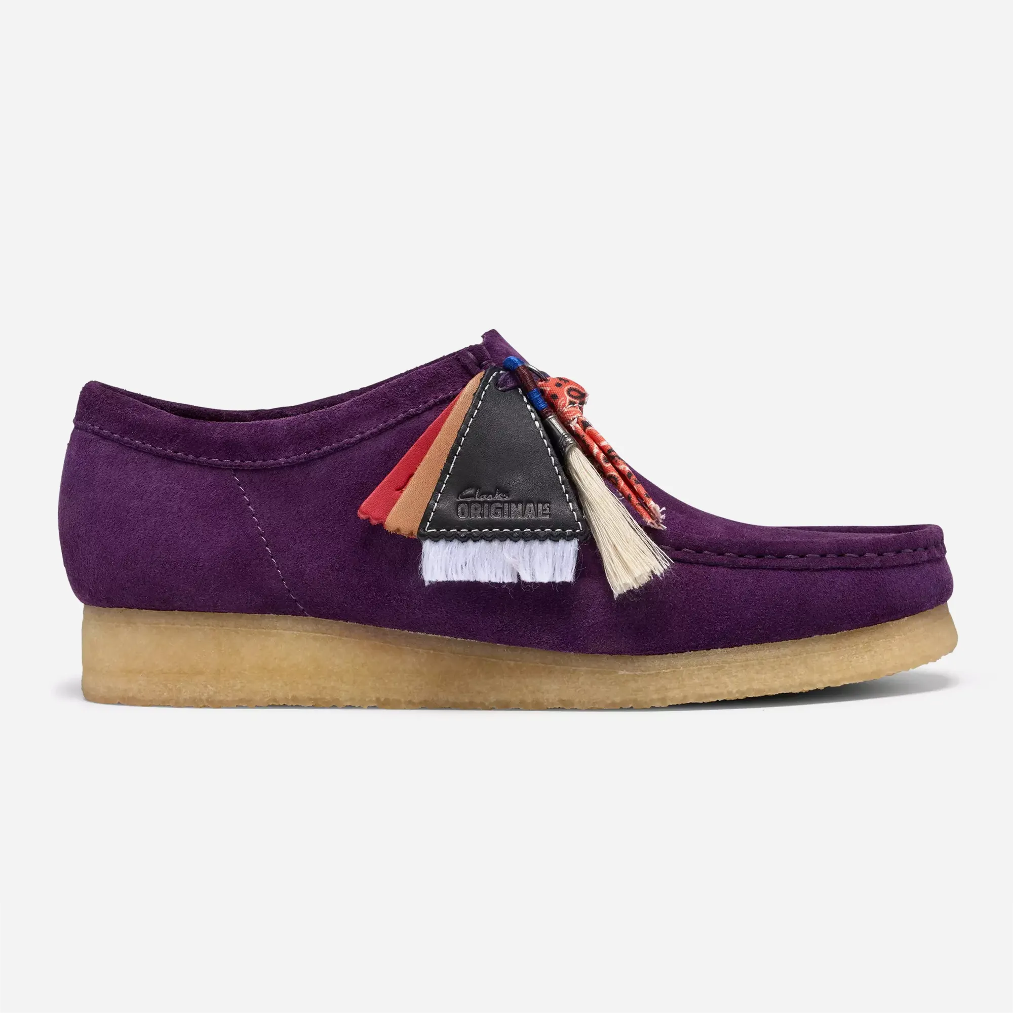 Clarks Originals Wallabee Femme Damson Suede, moccasin en daim véritable, vue de profil