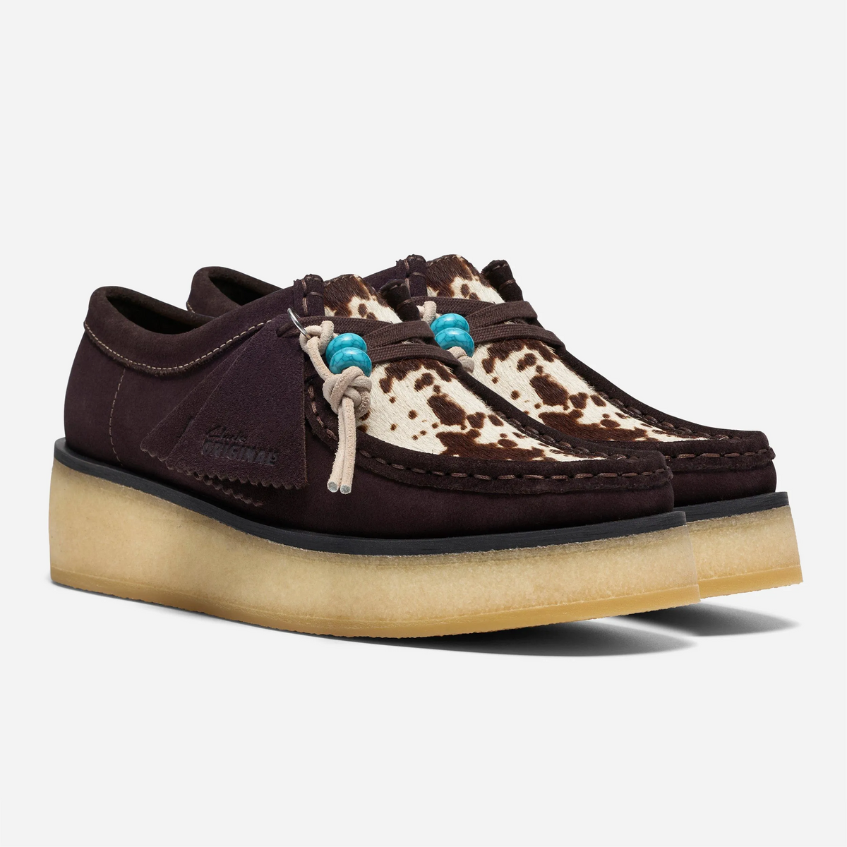 Chaussure Clarks Wallacraft Bey Brown Suede, daim marron et empiècement poil de vache