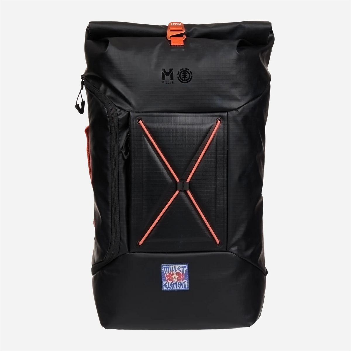 Element x Millet Mxe Backpack 25, sac à dos skate noir avec patch tissé, vue de face