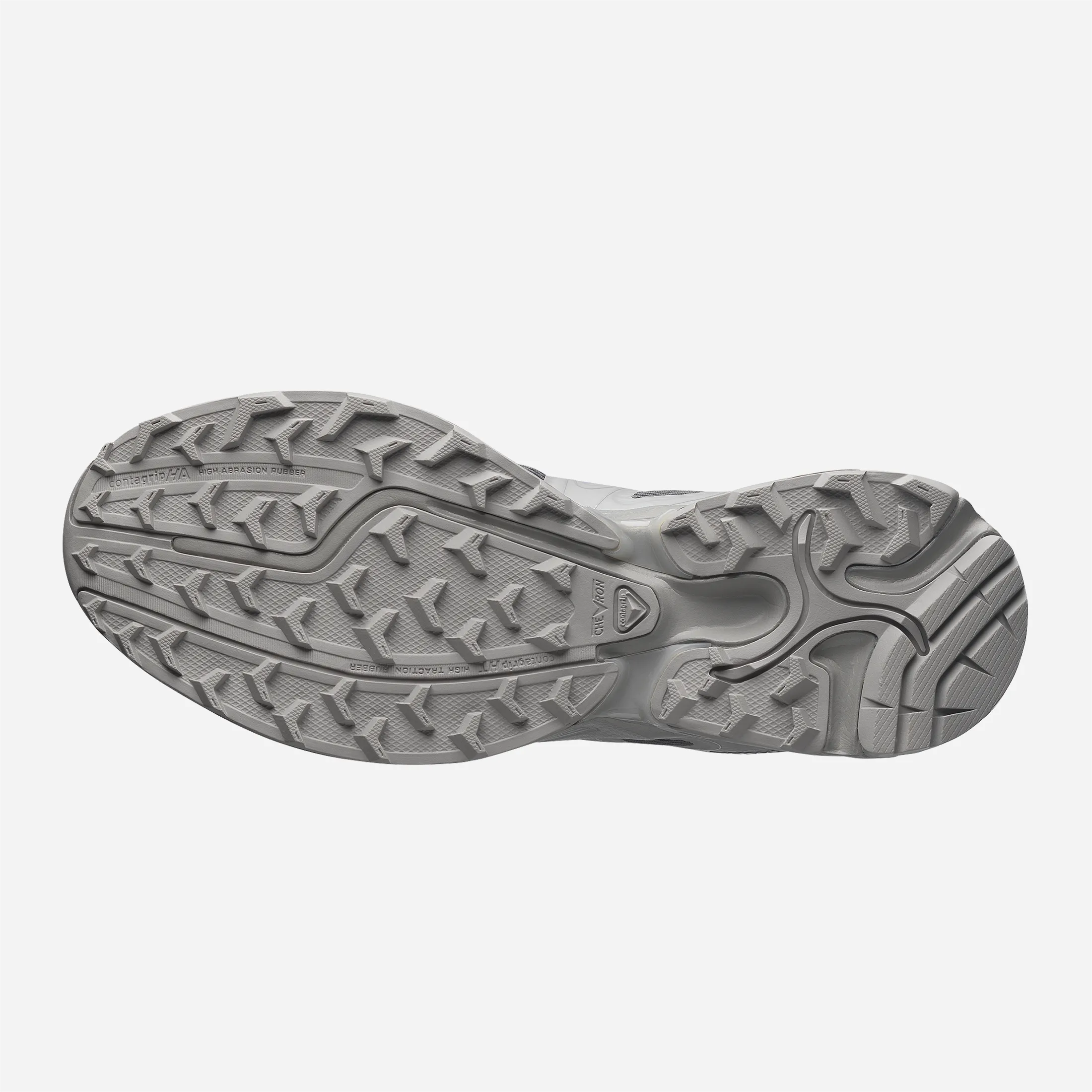 Grey Mud Contagrip outsole with chevron lugs.