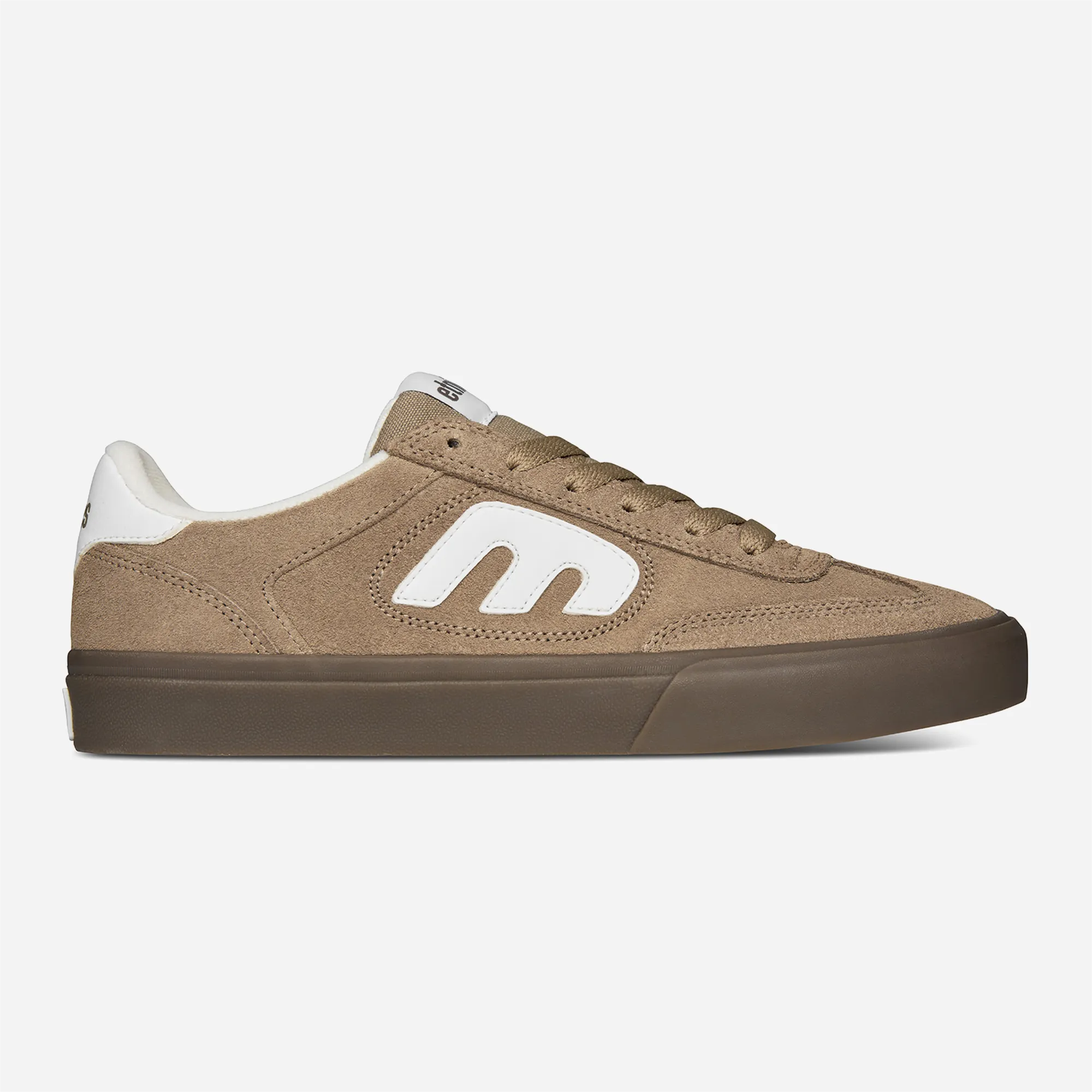 Etnies Locut Vulc Warm Grey, suede upper and vulcanized outsole, side profile