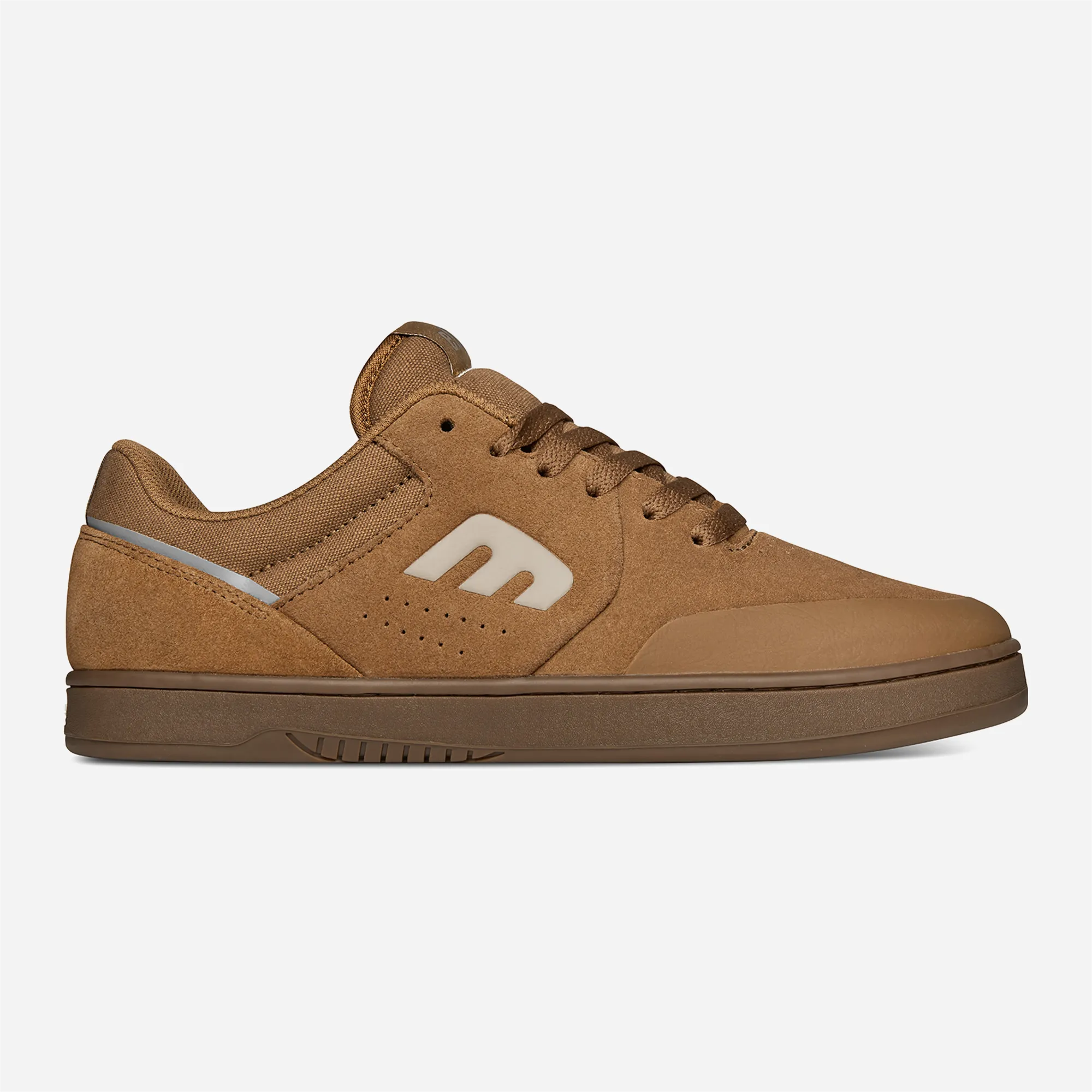 Etnies Michelin Marana Brown Gum, suede upper and rubber toe cap, side profile