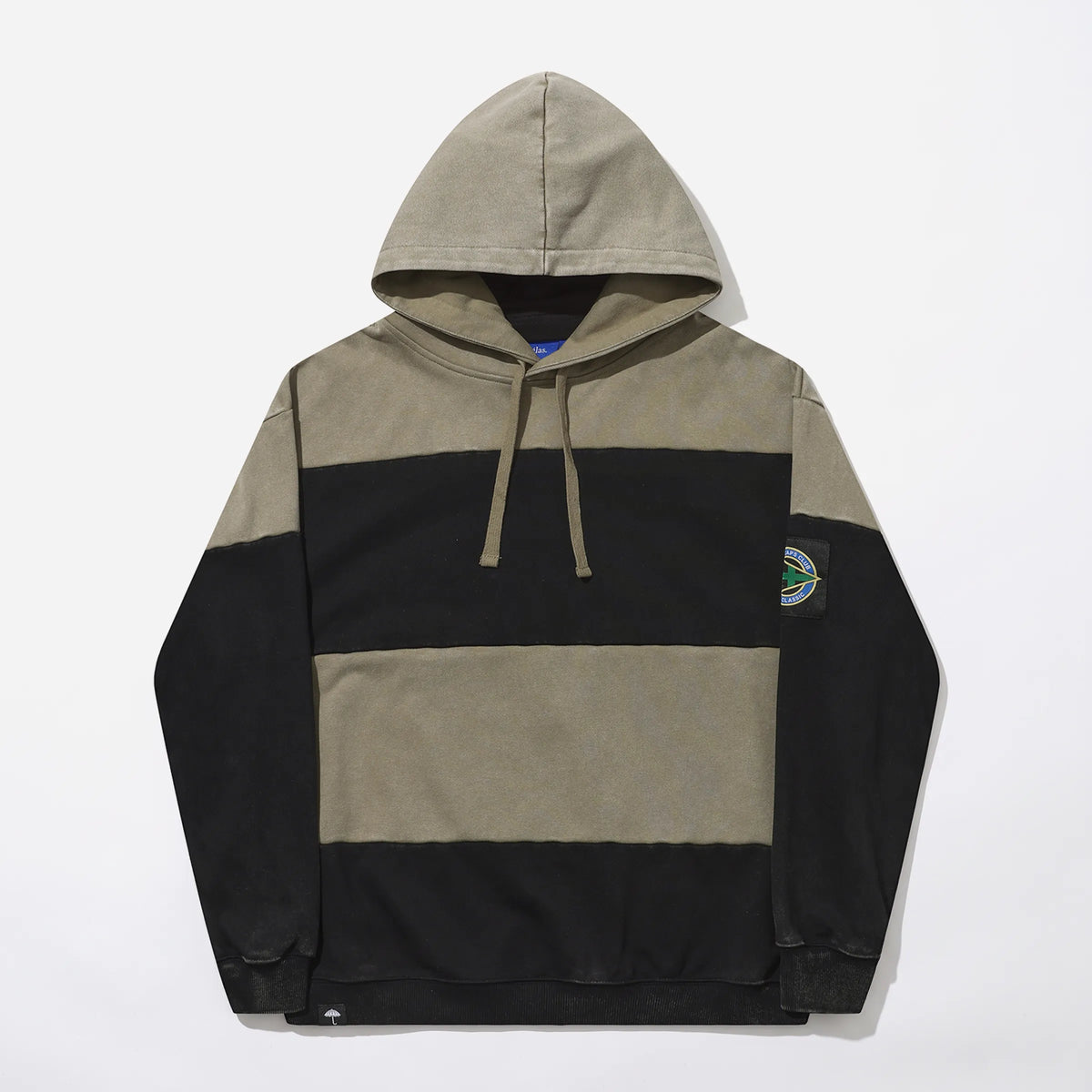 Hoodie délavé Hélas Robby à larges rayures kaki et noires, vue de face