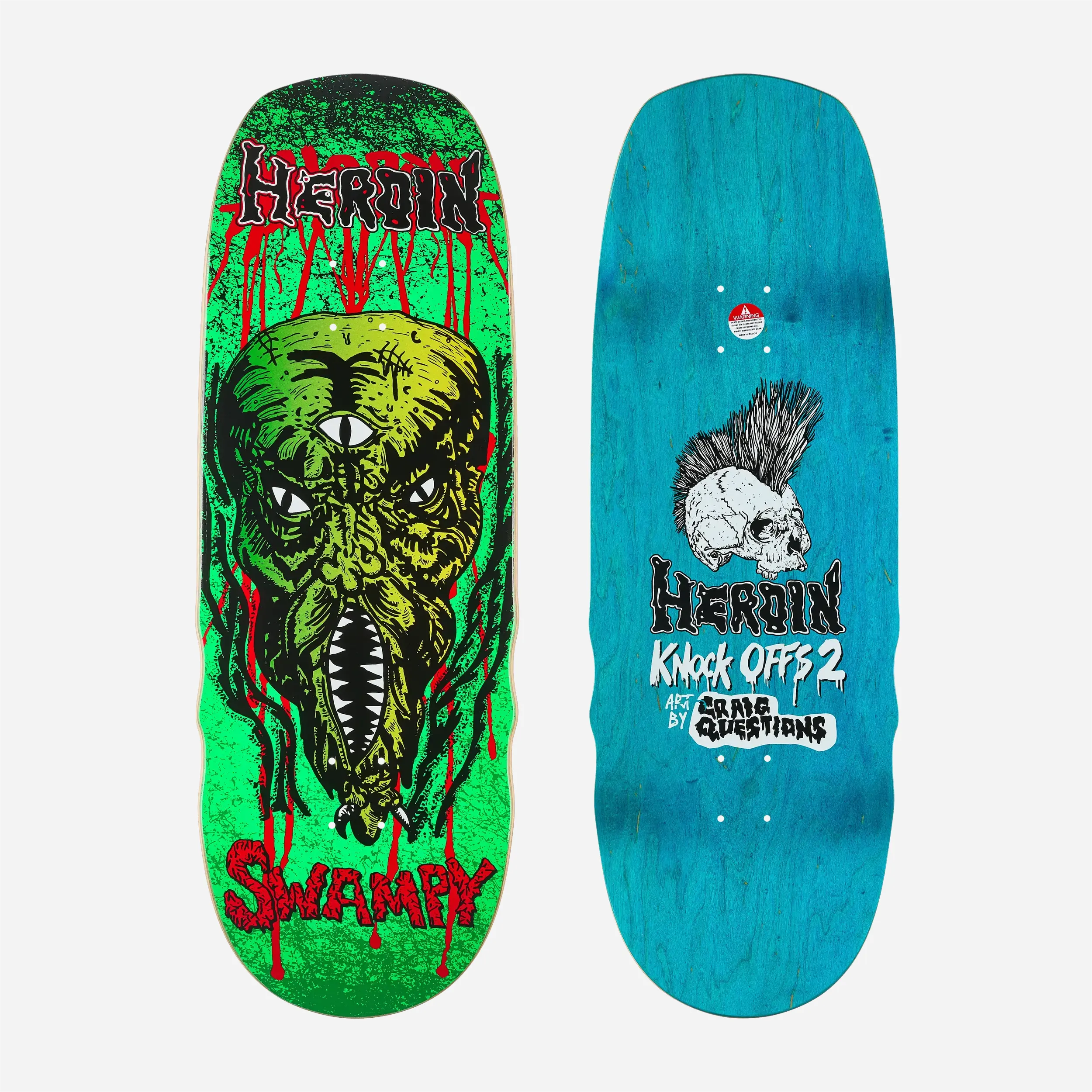 Heroin Skateboards Swampy KO2 Slime Face Deck recto verso créature
