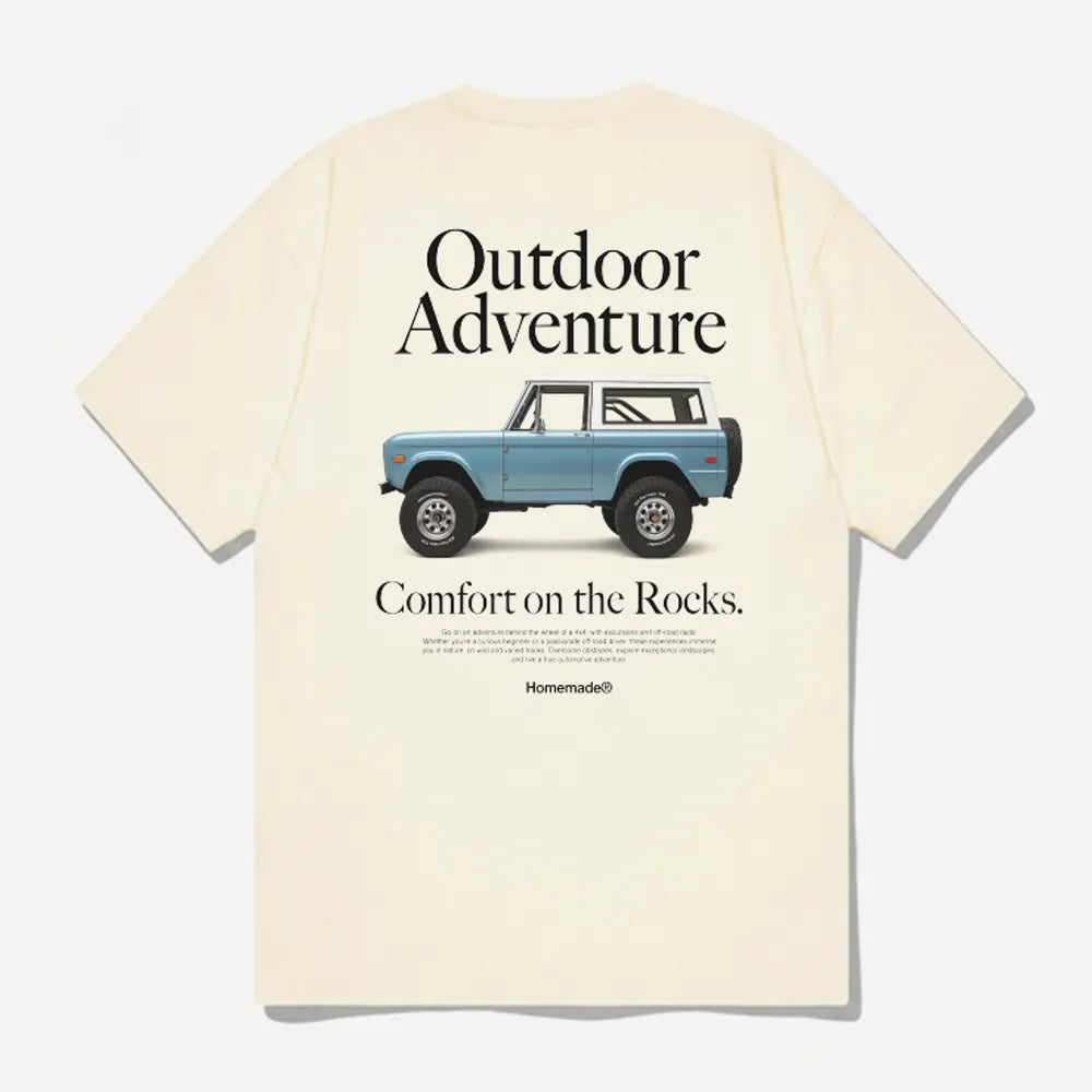 T-shirt Homemade Adventure coloris crème avec graphique 4x4 dans le dos.