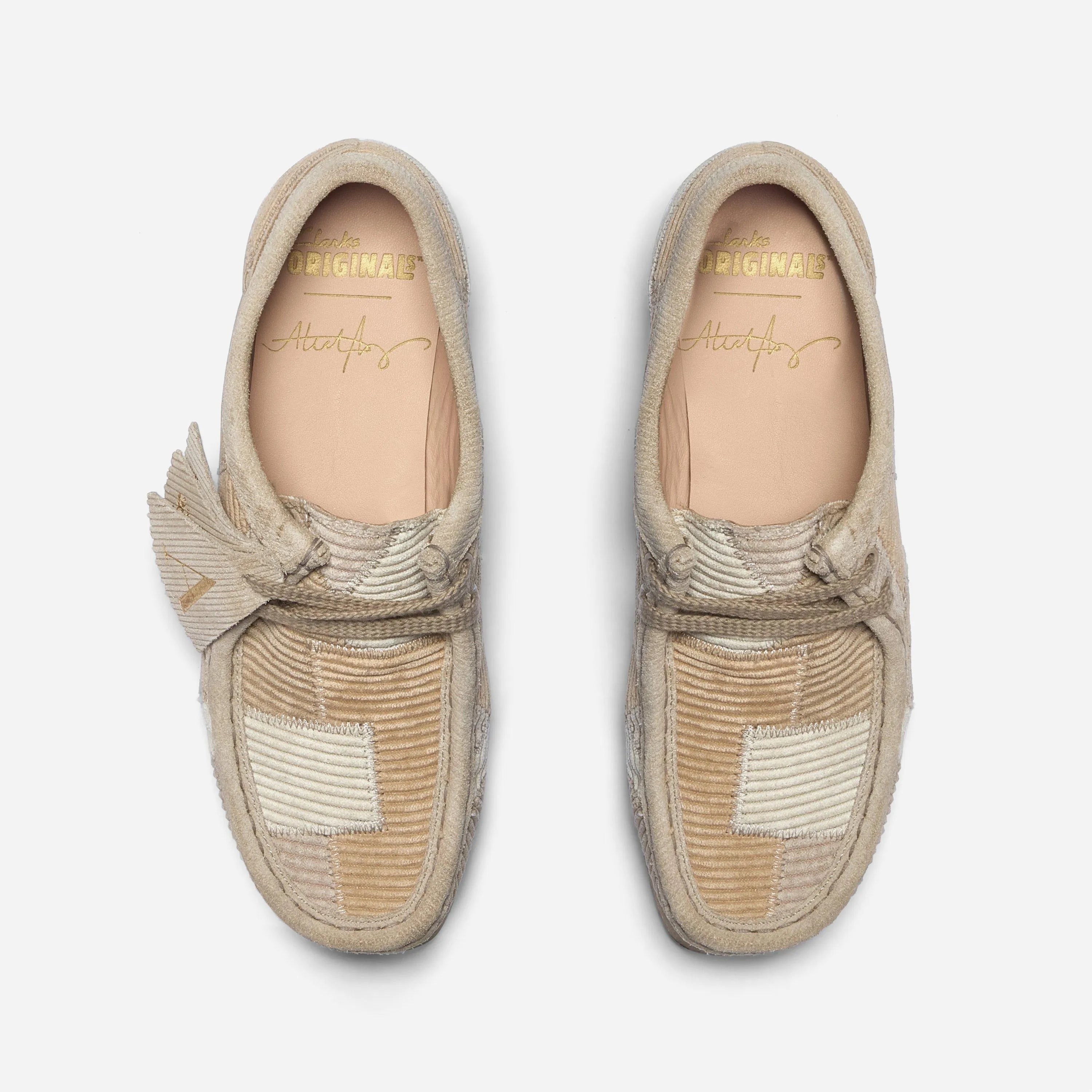 Top view of Clarks Wallabee Aleali May showing the signature insole and velvet lacing.