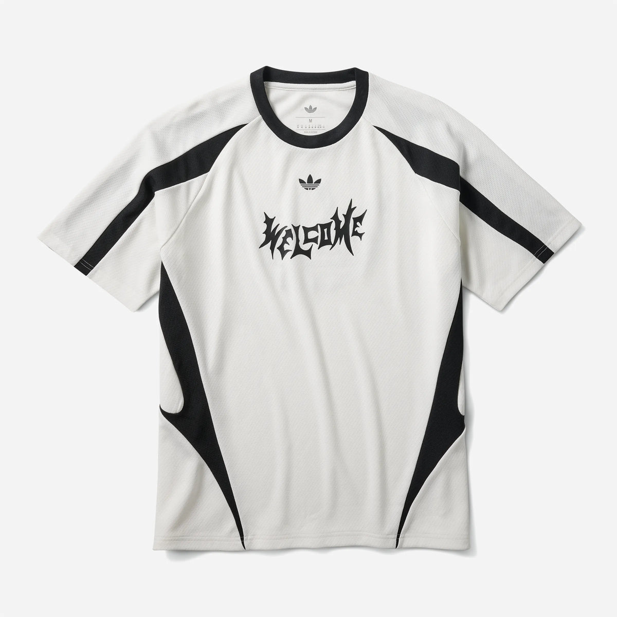 Maillot Adidas Skateboarding x Welcome blanc et noir, vue de face