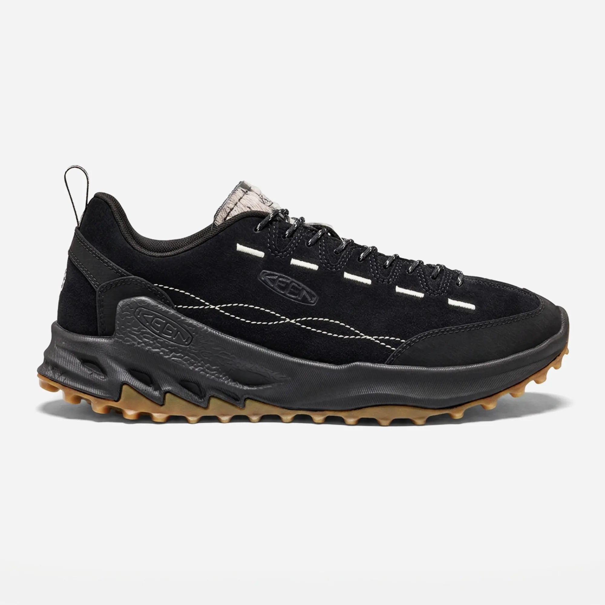 Chaussure KEEN Jasper Zionic Black Birch, cuir daim noir, laçage tongue-to-toe et semelle crampons gum