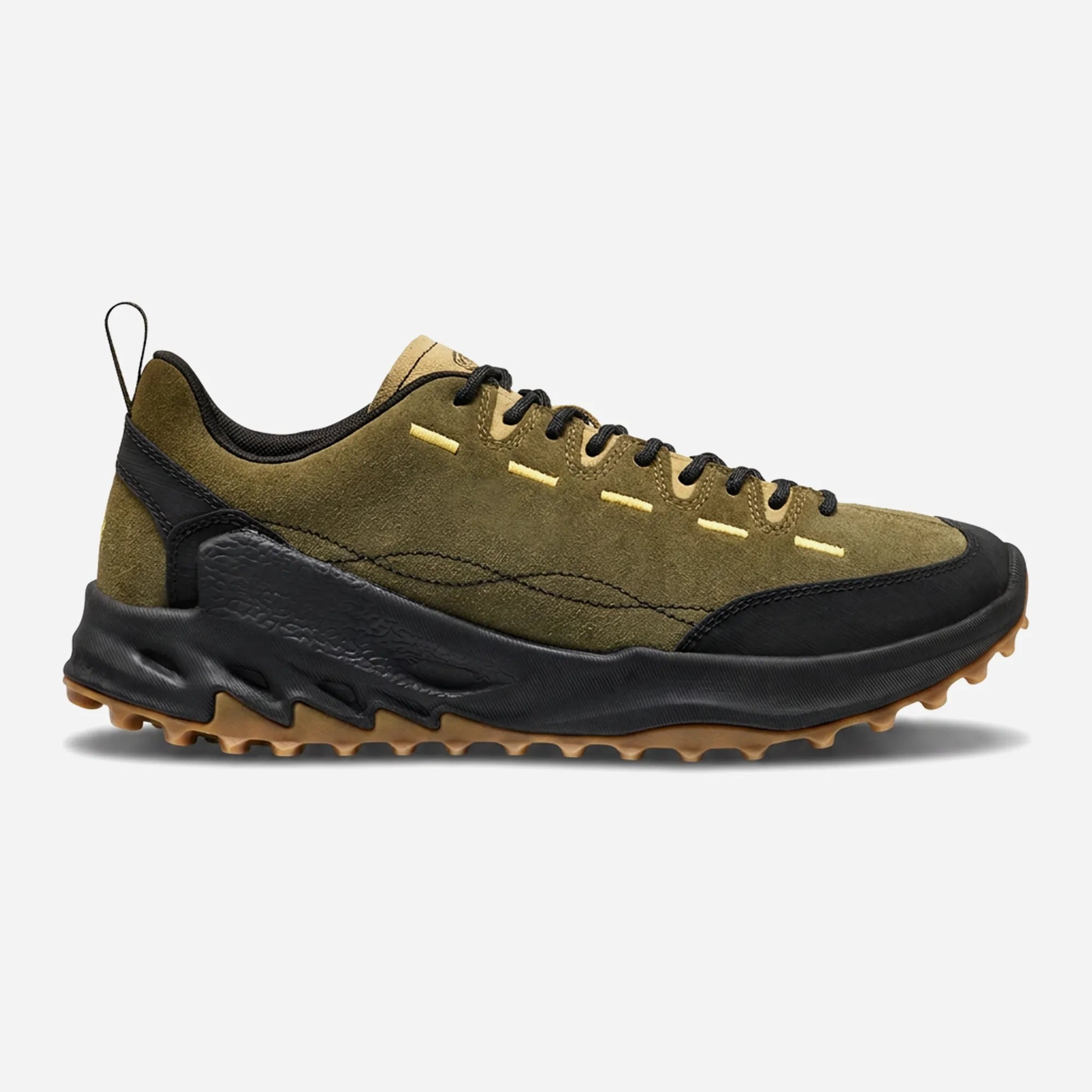 Chaussure KEEN Jasper Zionic Dark Olive Khaki, cuir daim olive foncé, overlays noirs et semelle crampons gum