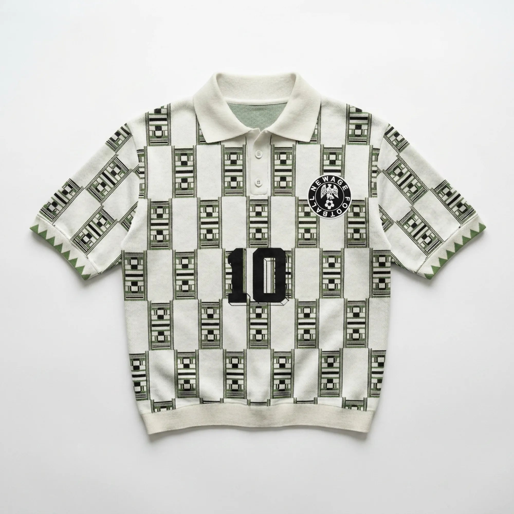 Maison New Age Nigeria WC white and green jersey, front view.