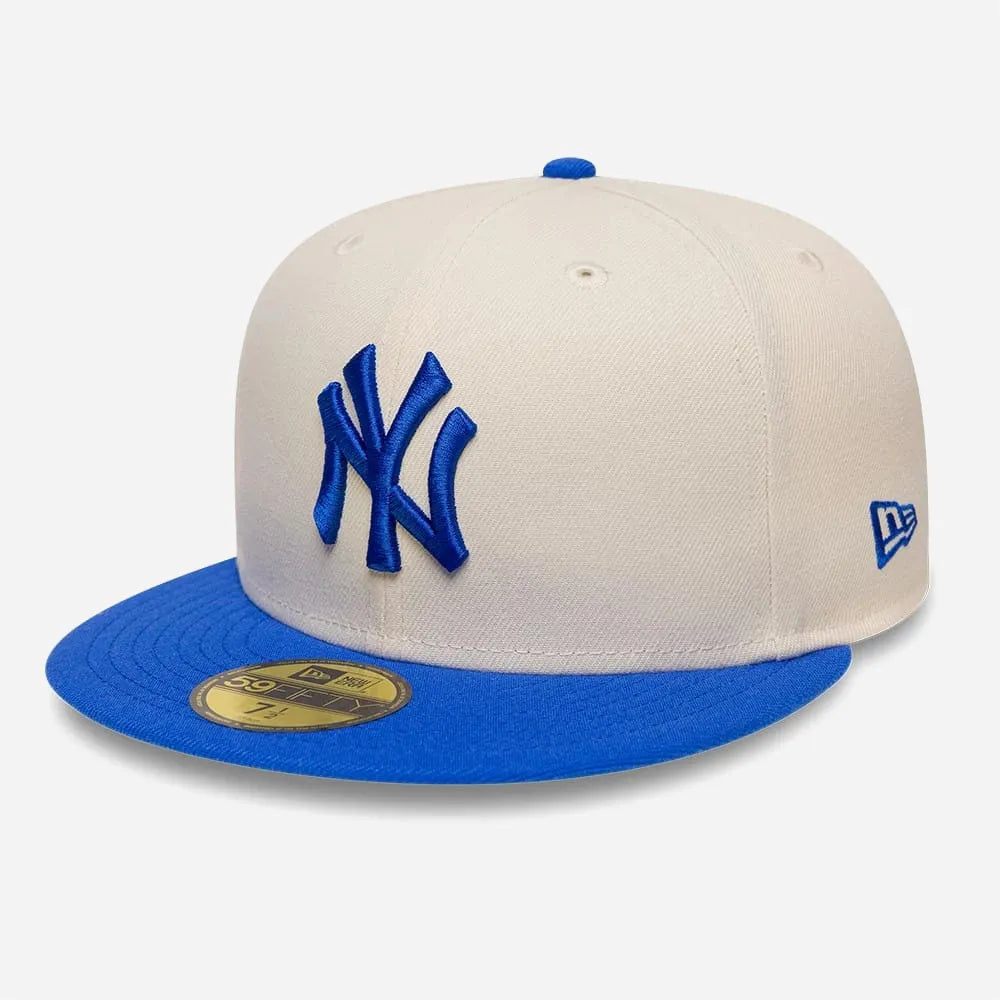Casquette fitted New Era 59FIFTY New York Yankees crème et bleu logo NY brodé