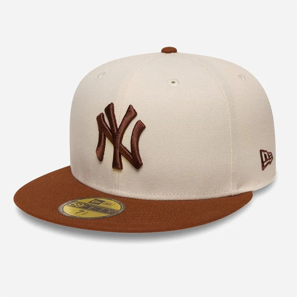 New Era 59FIFTY New York Yankees cream and brown fitted cap with embroidered NY logo