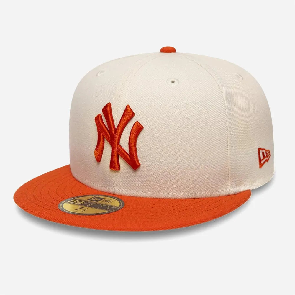 New Era 59FIFTY New York Yankees cream and orange fitted cap with embroidered NY logo