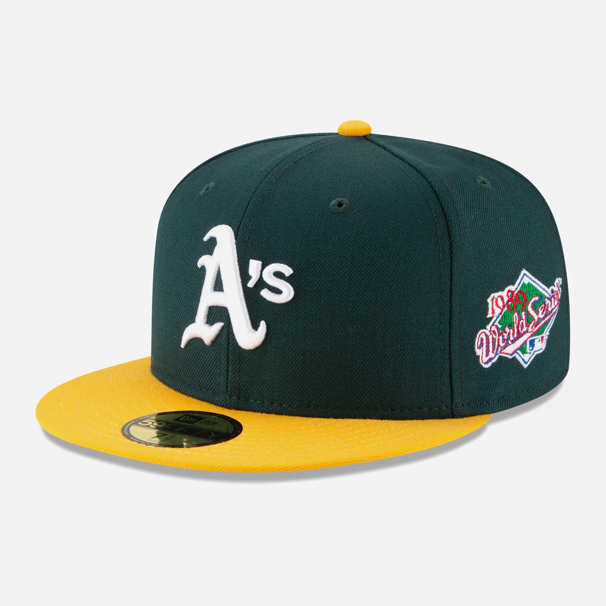 Premium streetwear New Era 59FIFTY fitted Oakland Athletics cap crafted in green wool.