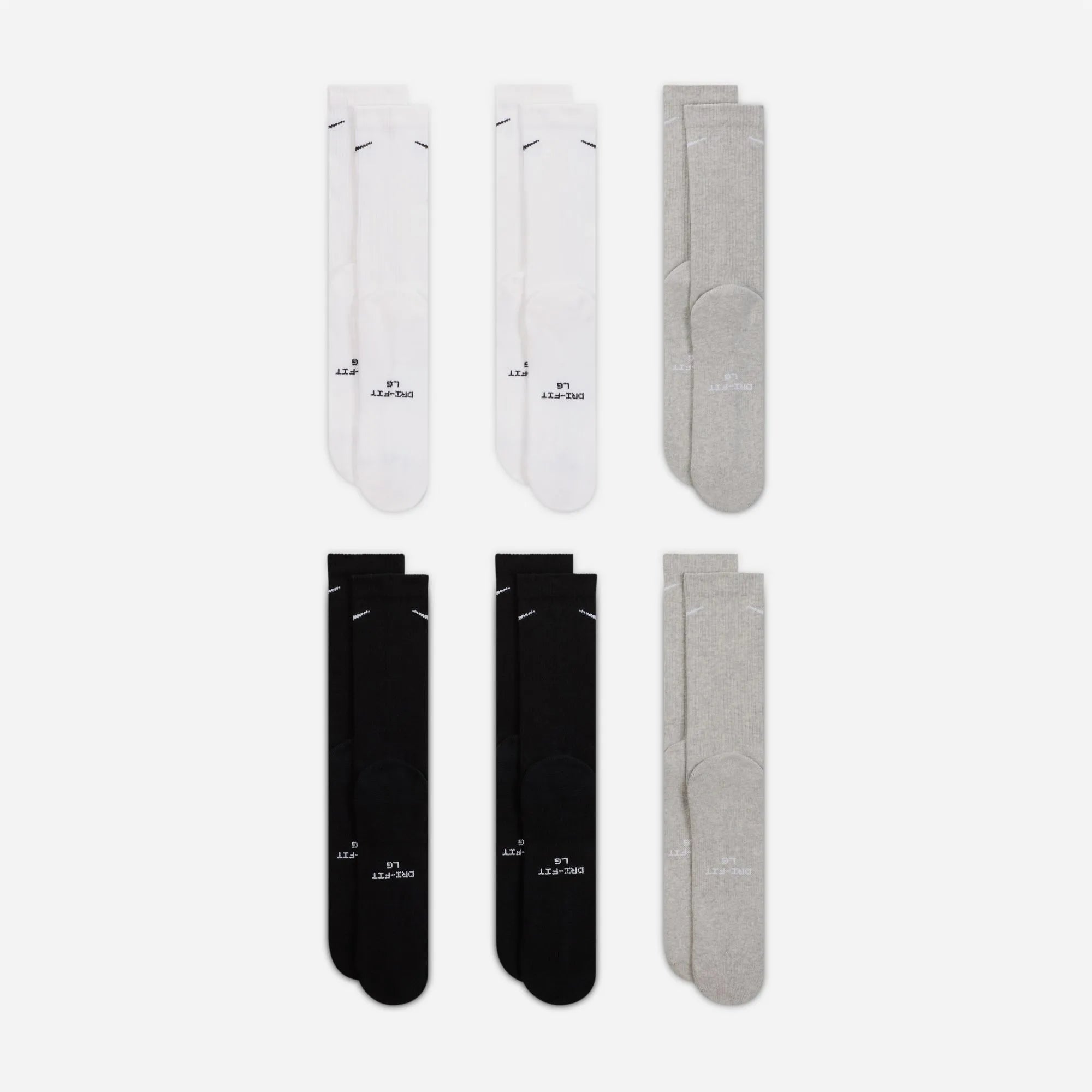 Chaussettes Nike Everyday Elevated Crew Pack de 6 Noir Gris Blanc