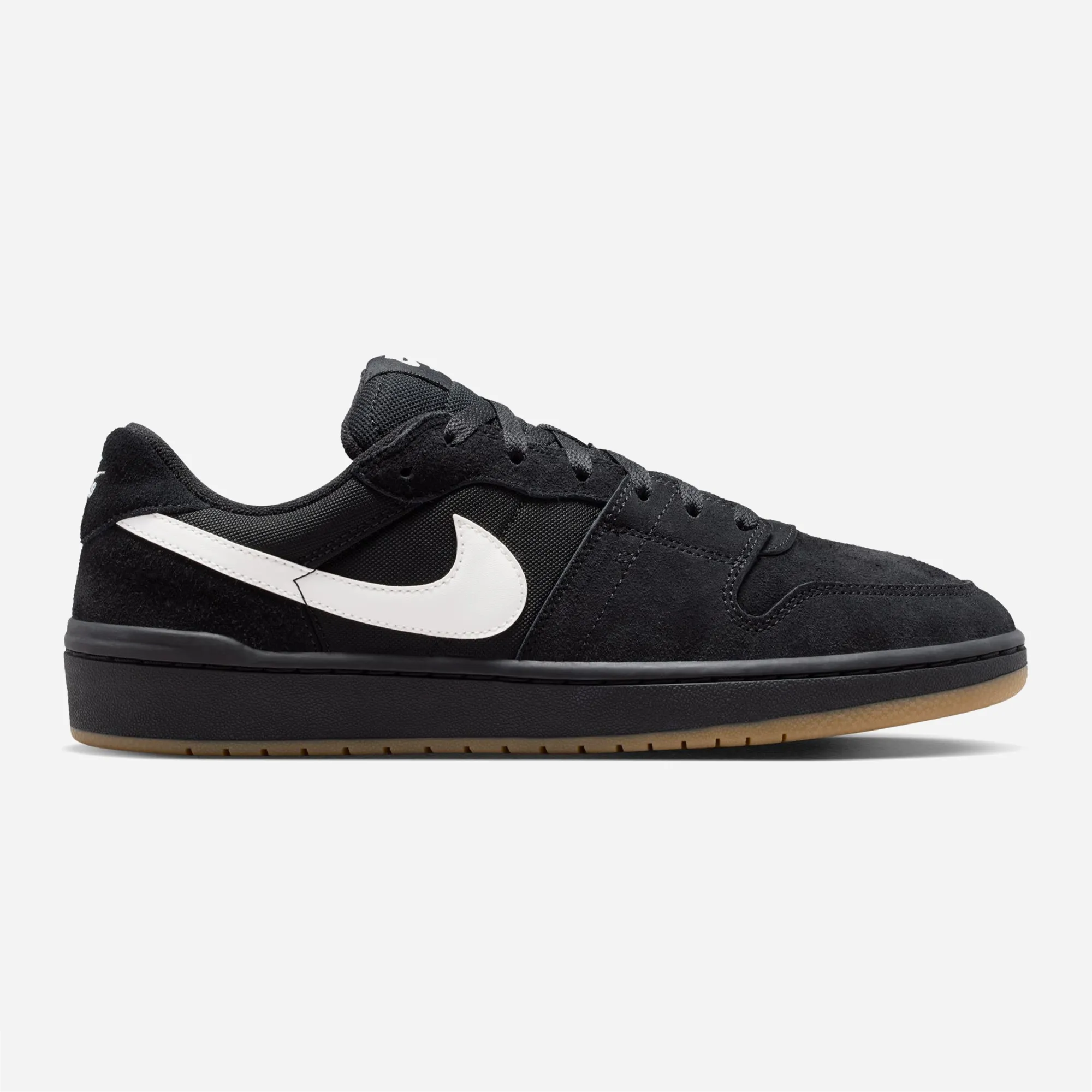 Nike SB Code 58 Black Summit White colorway, side profile, gum light brown sole