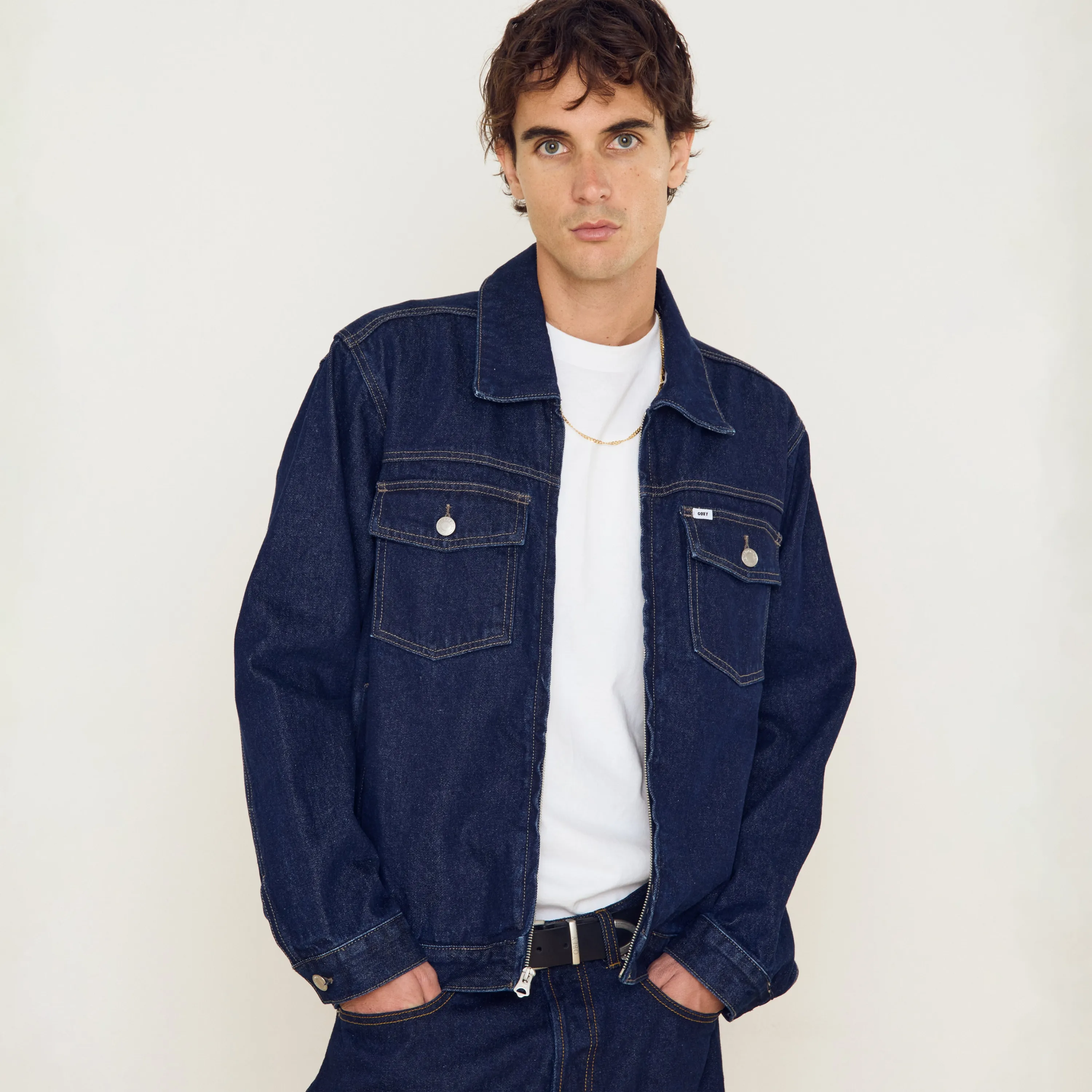 Veste Obey Base Trucker Jacket Rinse Indigo