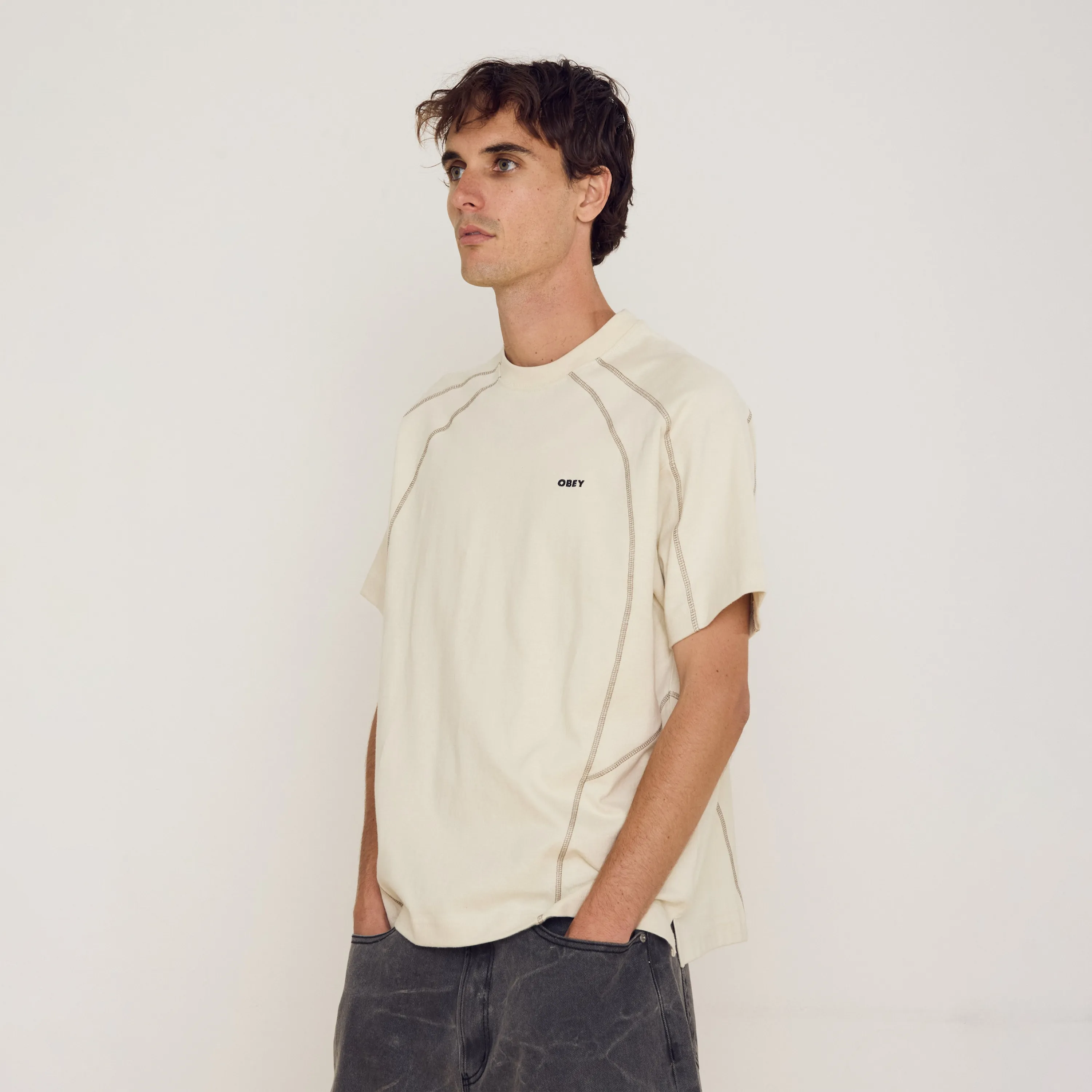 T-Shirt OBEY - Contrast Stitch Tee Silver Birch