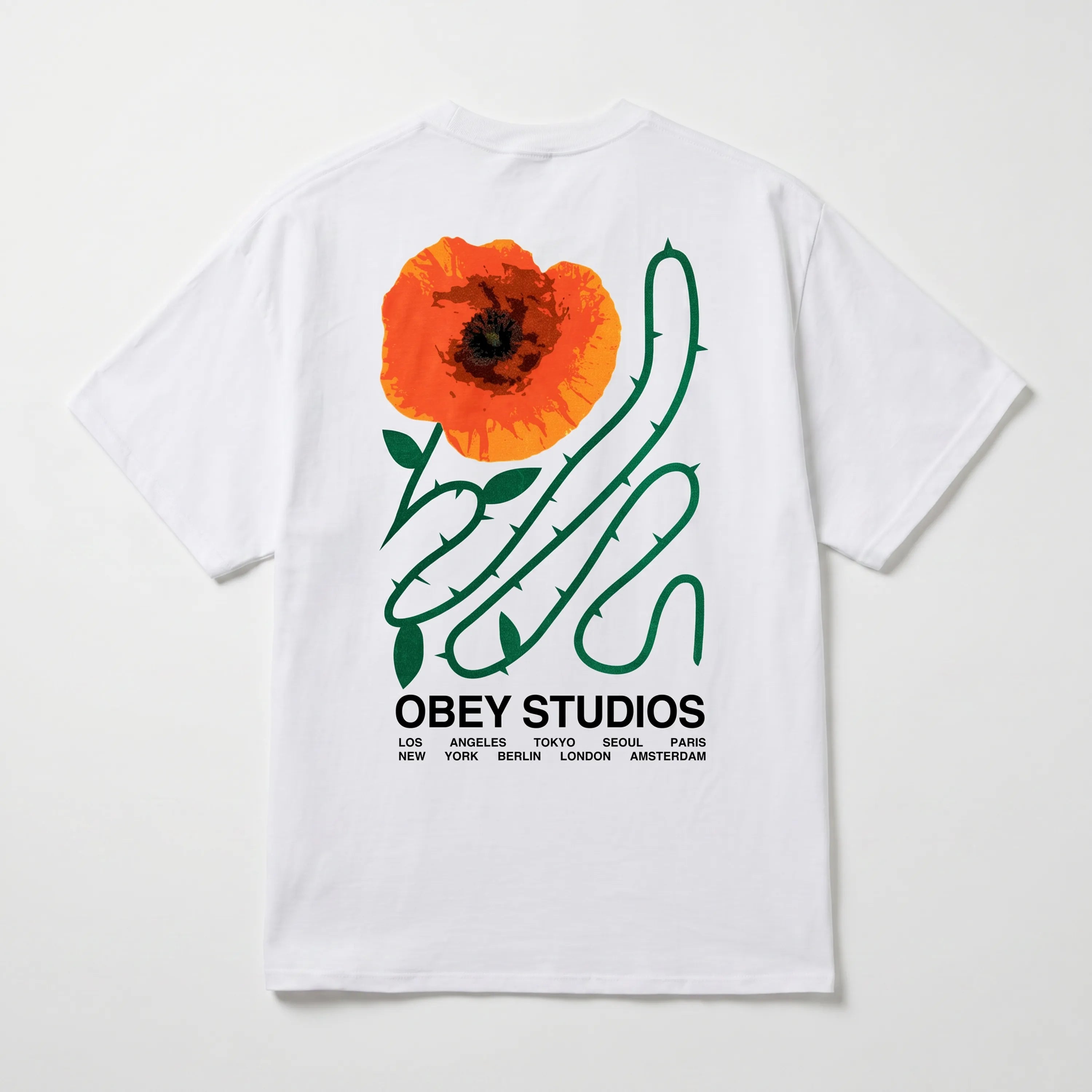 Back view of the Obey Moves Of Life White tee showing the urban-inspired graphic art.