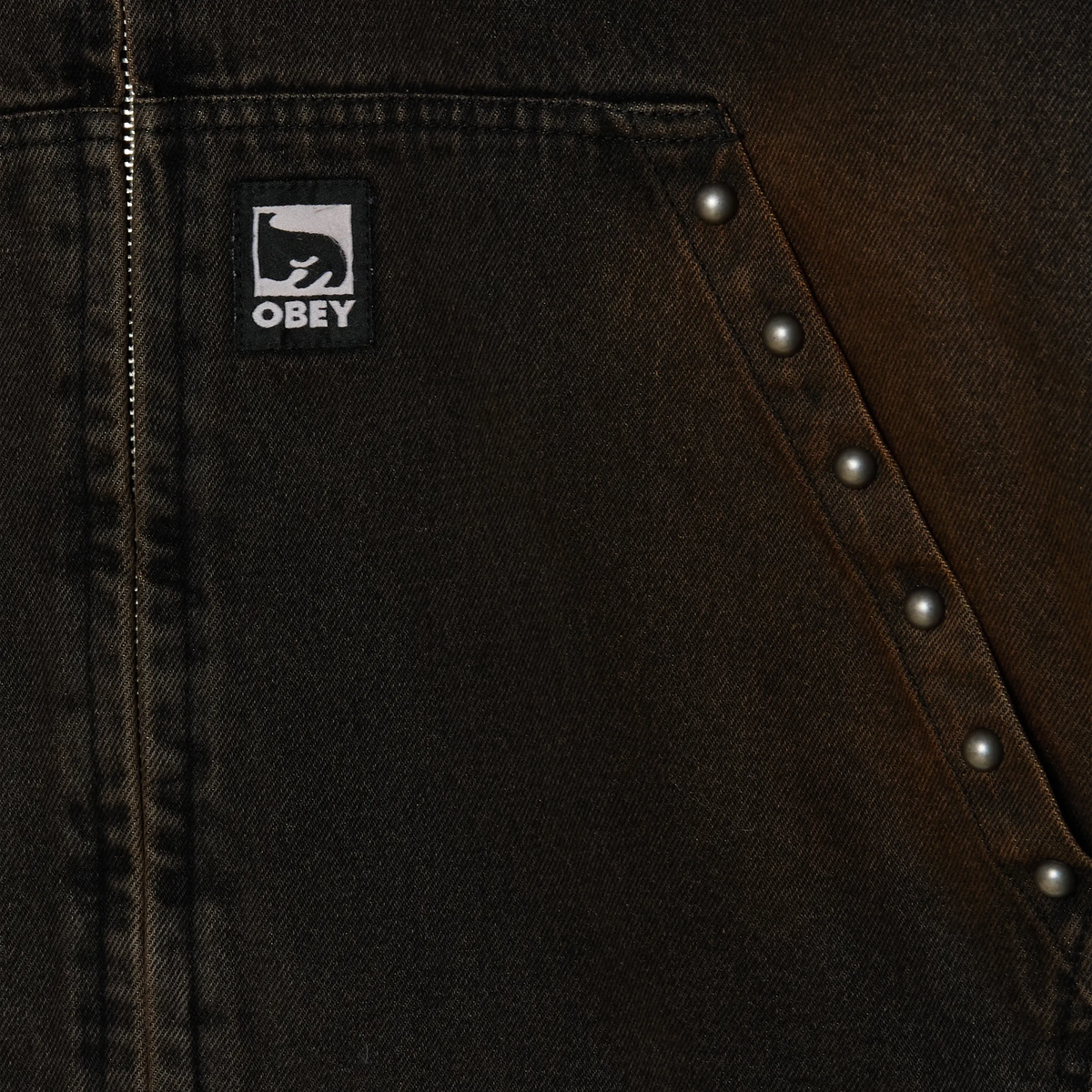 Veste Obey studded zip up jacket  Black rust wash