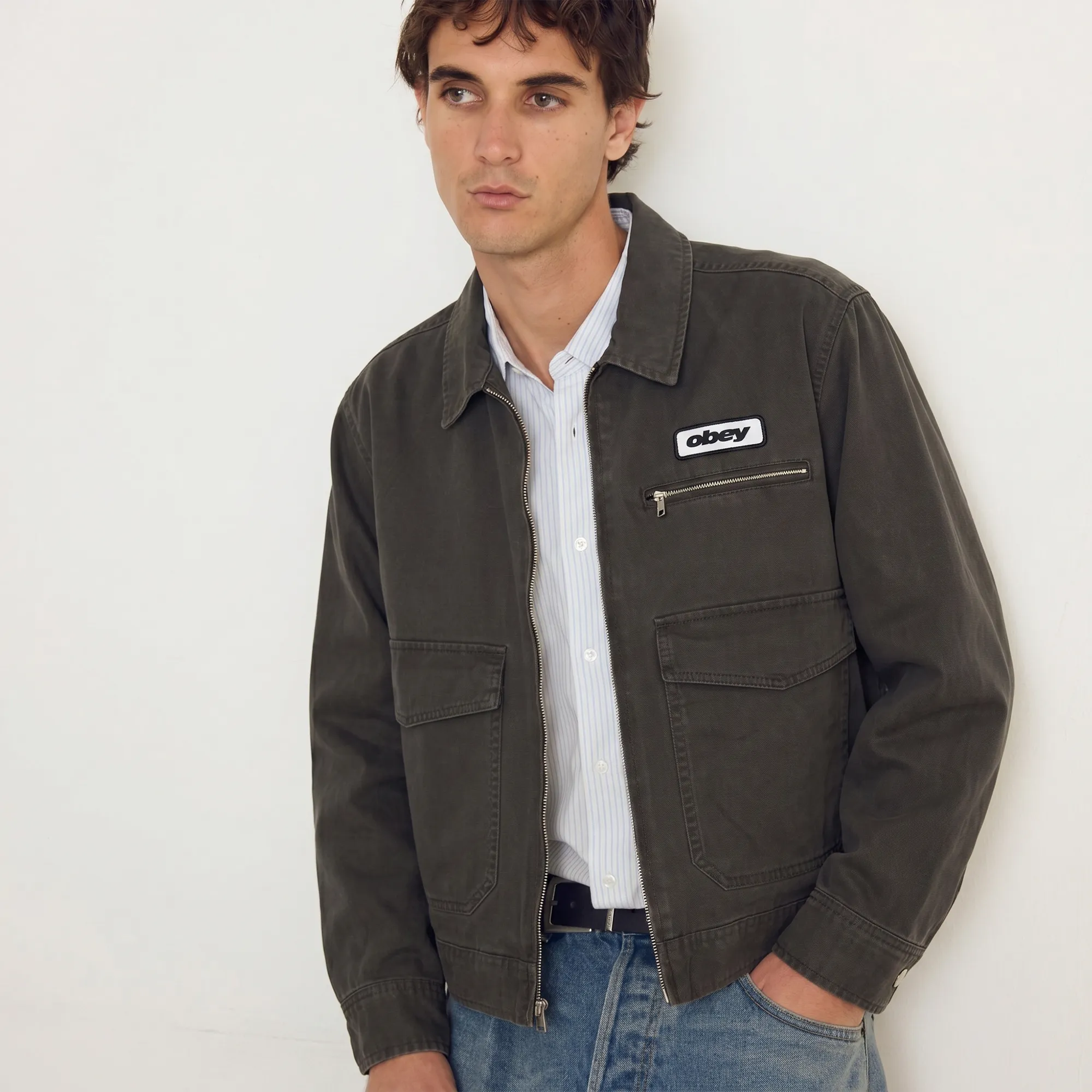 Veste Obey Walter Work Jacket Black Faded Wash