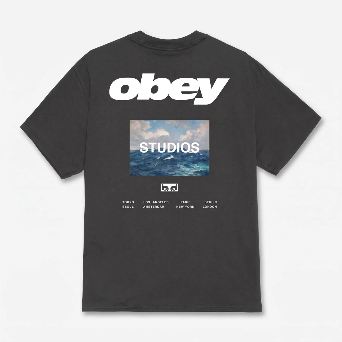 T-shirt Obey Wave Tee Vintage Black vue de dos avec sérigraphie graphique Obey Studios