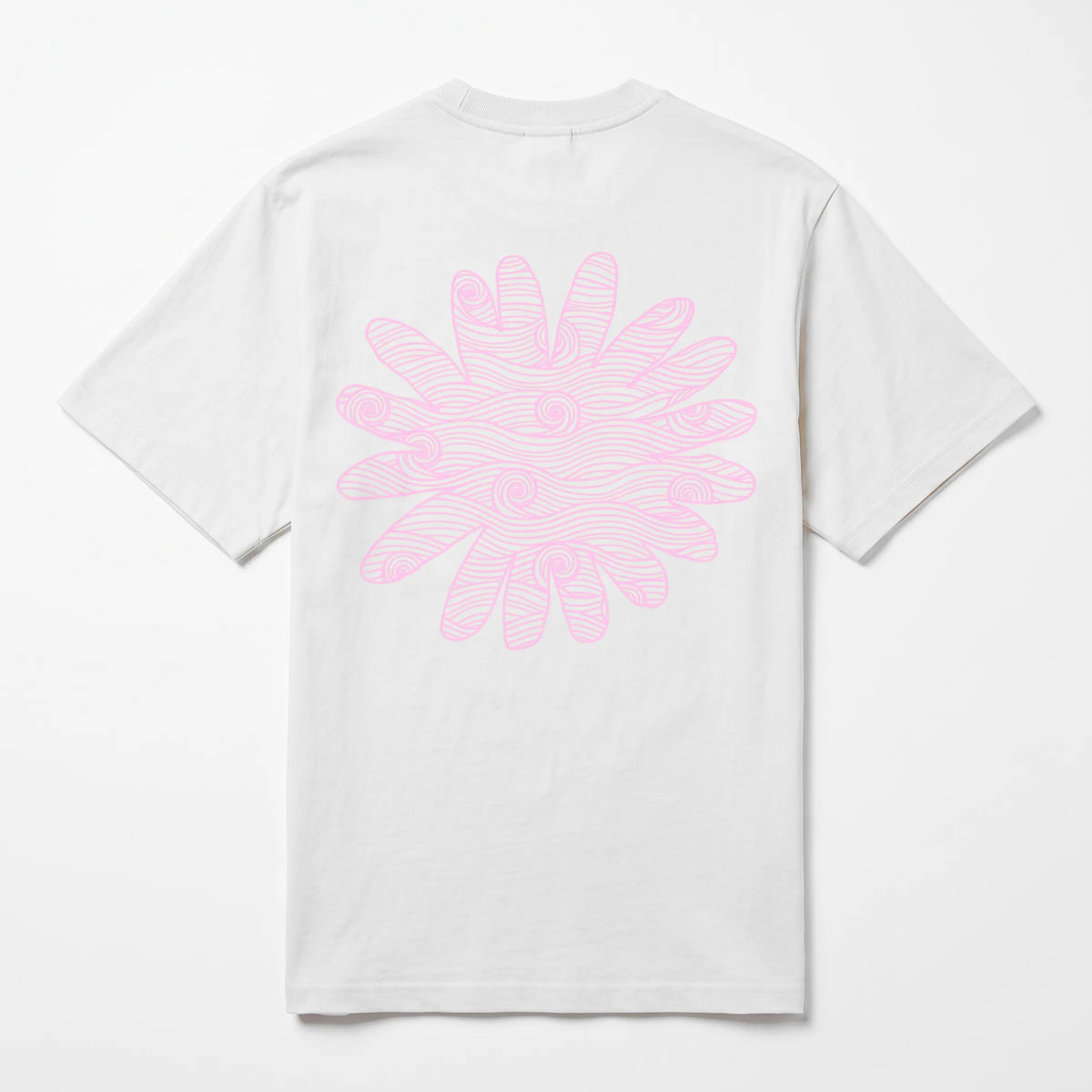 T-shirt Onze Mètres Carrés Biarritz White Pink vue de dos avec sérigraphie vagues rose pastel 