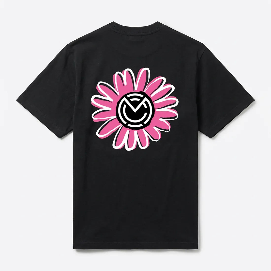 Back view of the black oversized Onze Mètres Carrés Flower Foot t-shirt with football and flower screenprint.