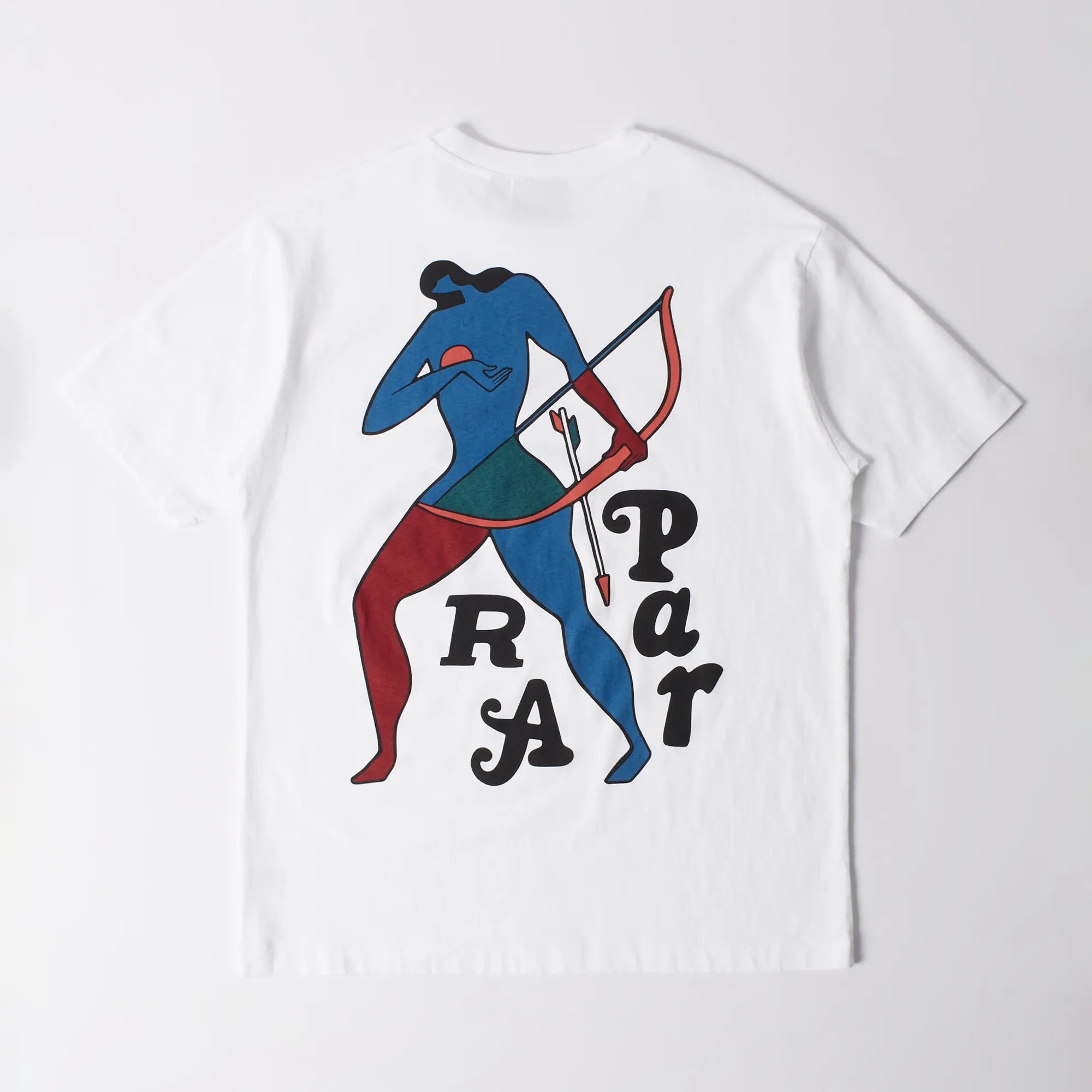 Dos du t-shirt Parra Atalanta blanc avec sérigraphie graphique d'un archer.