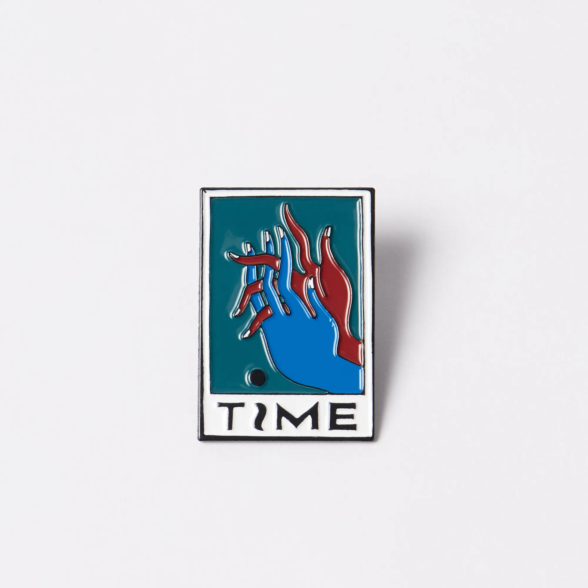 Mallard green Parra Hands of Time enamel streetwear pin with rubber safety clasp.