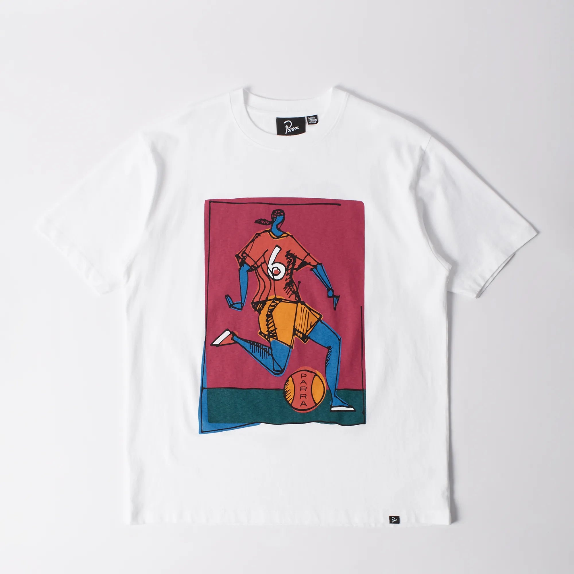 Face avant du t-shirt oversize premium blanc Parra Kicked around en coton lourd 240g