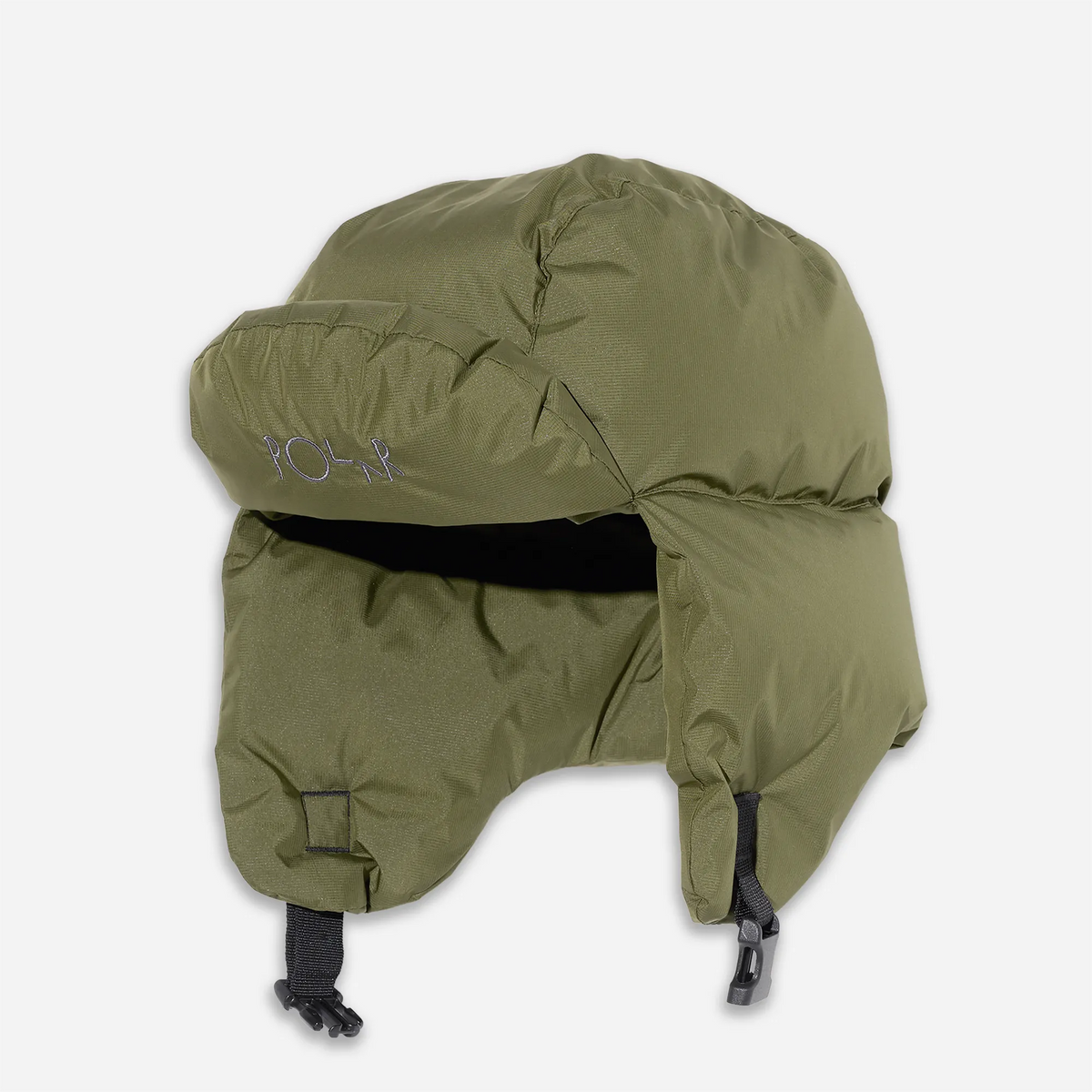 Polar Skate Co. Ailu, bonnet trappeur gonflé vert army en duvet d'oie, vue de face