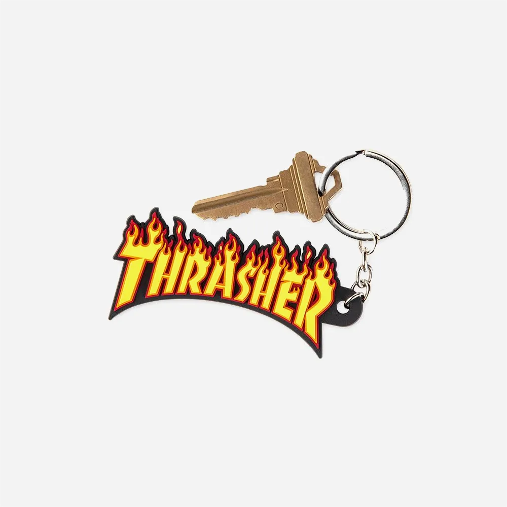 Porte-clés Thrasher Magazine logo flamme jaune et rouge