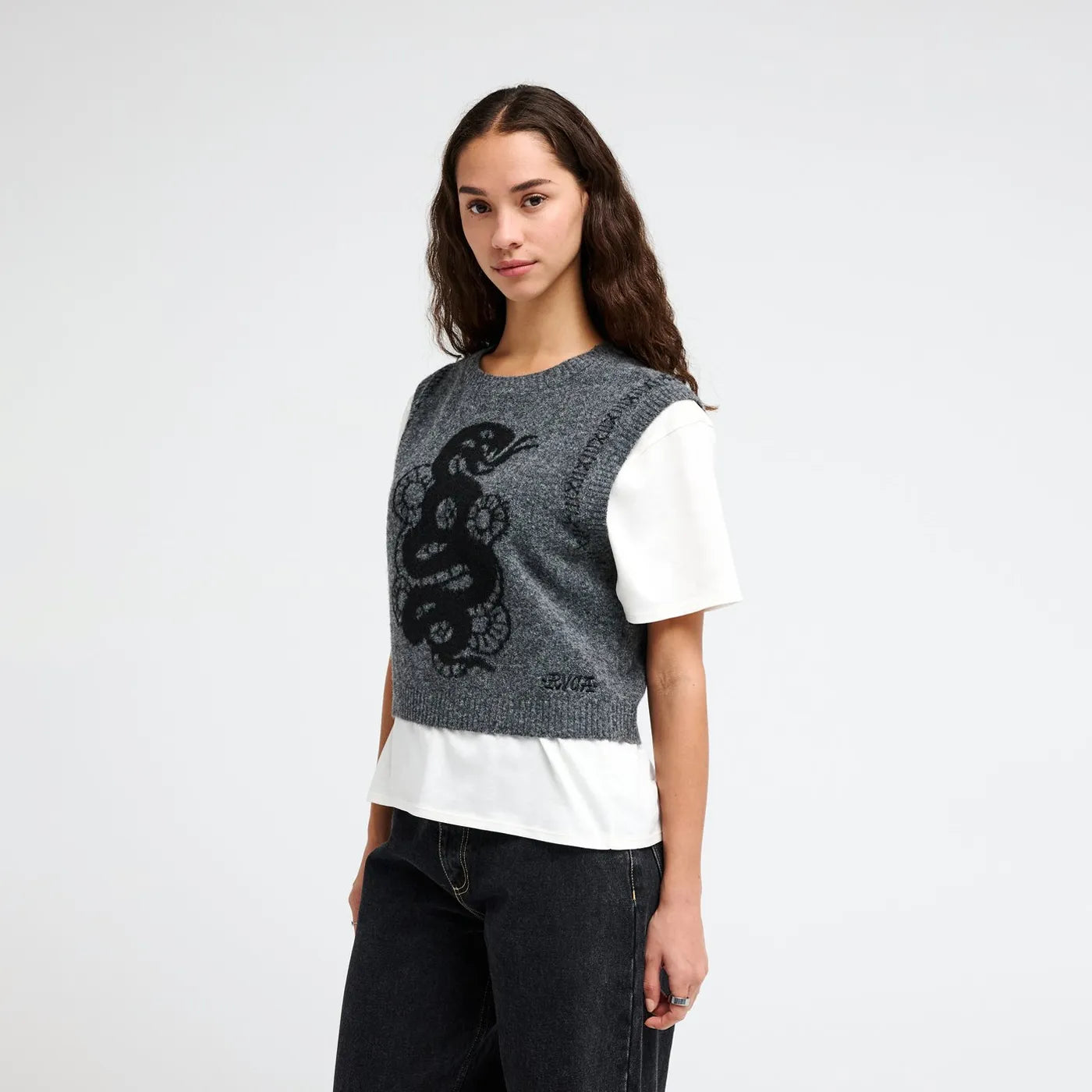 RVCA Dalas Snake Knit Sweater Vest Washed Black