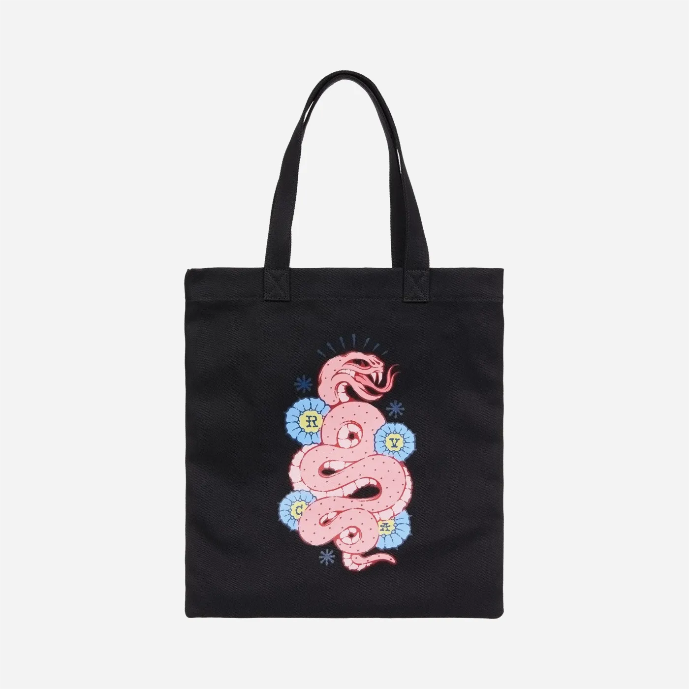 RVCA Dalas Snake black tote bag with snake illustration by Pablo Dalas