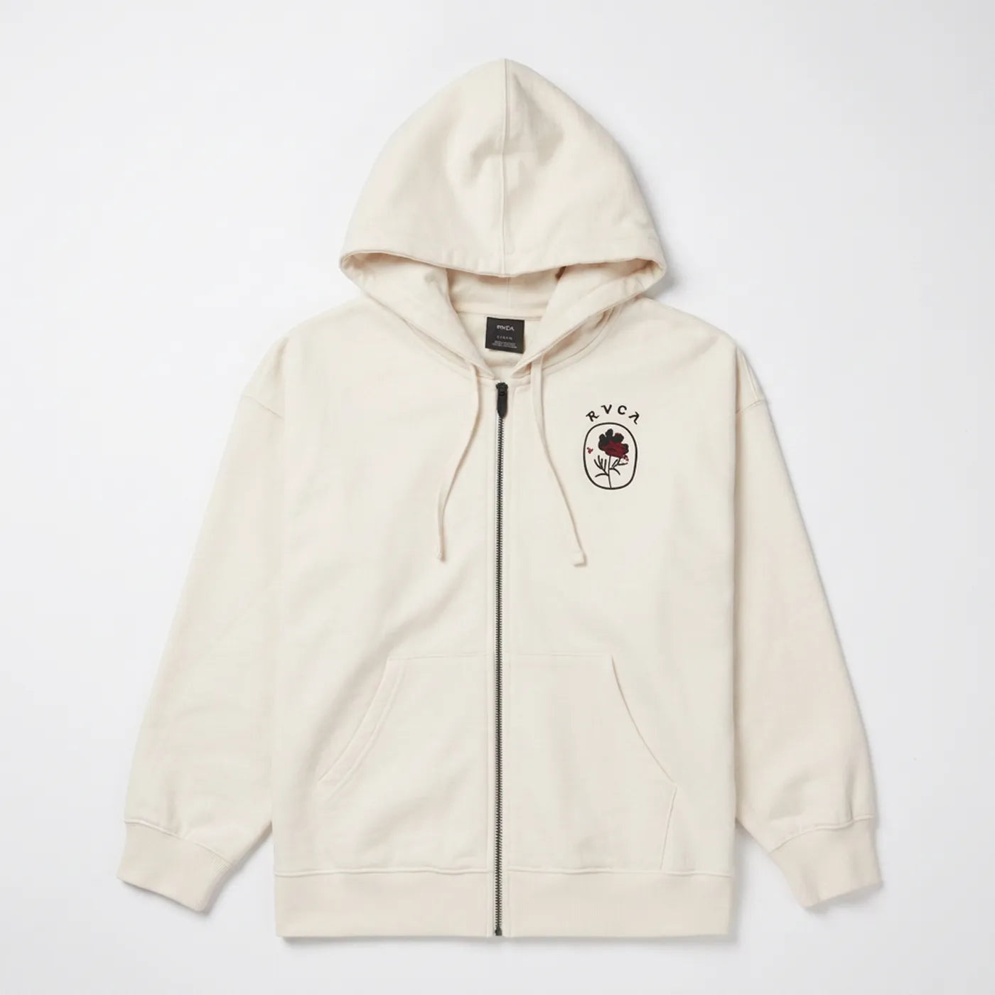 Front view of the off-white RVCA Women's Odai zip hoodie in Salt.