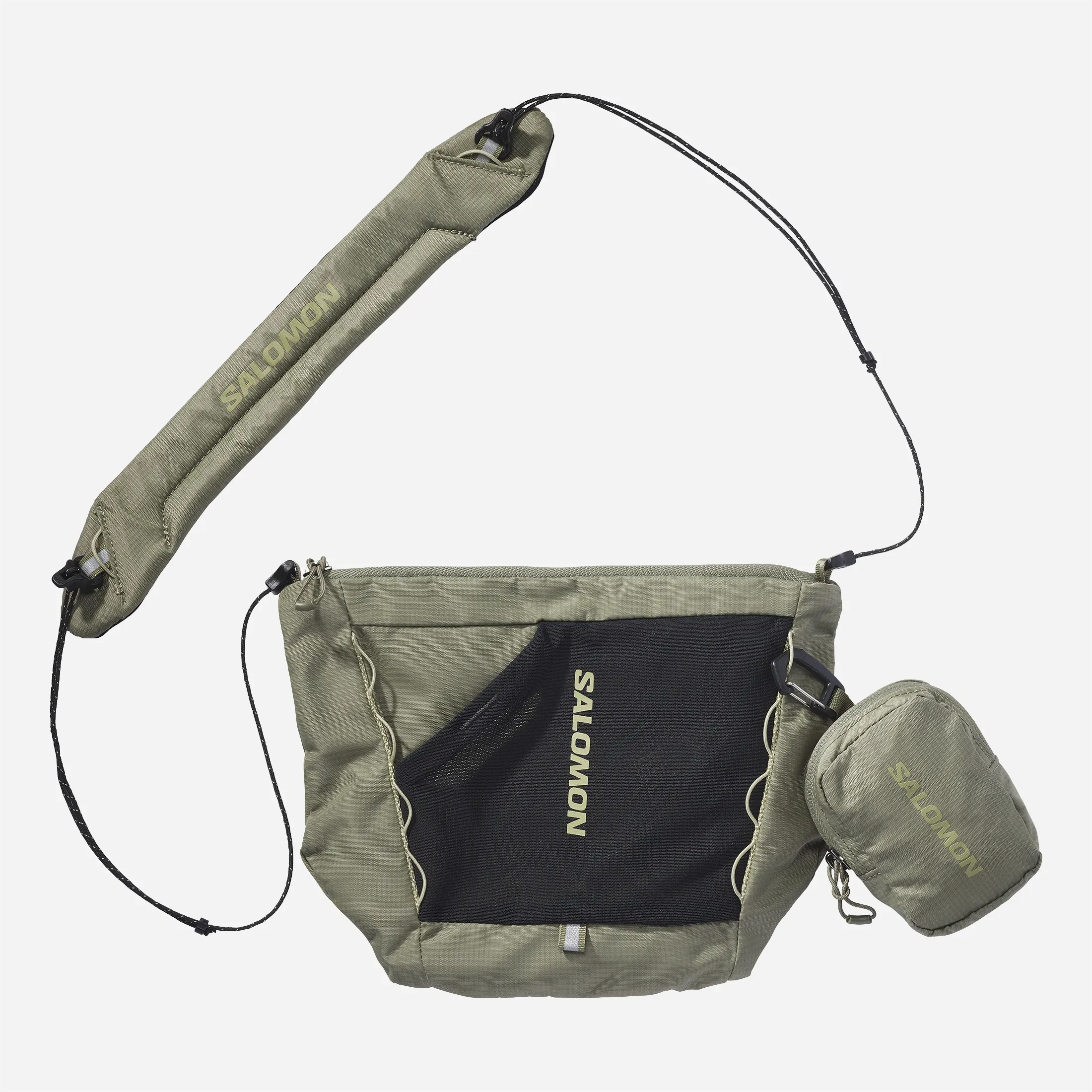 Sacoche Salomon ACS 2 verte et noire avec mini-poche écouteurs.