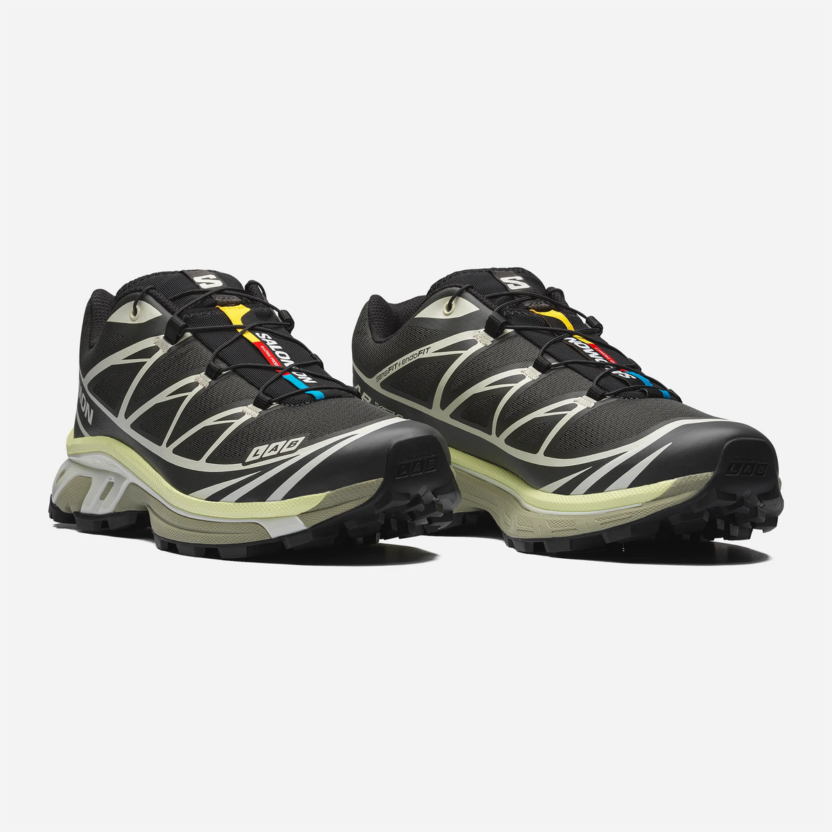 Salomon XT-6 Peat Icicle Lime Cream sneaker, technical chassis and lugged Mud Contagrip outsole