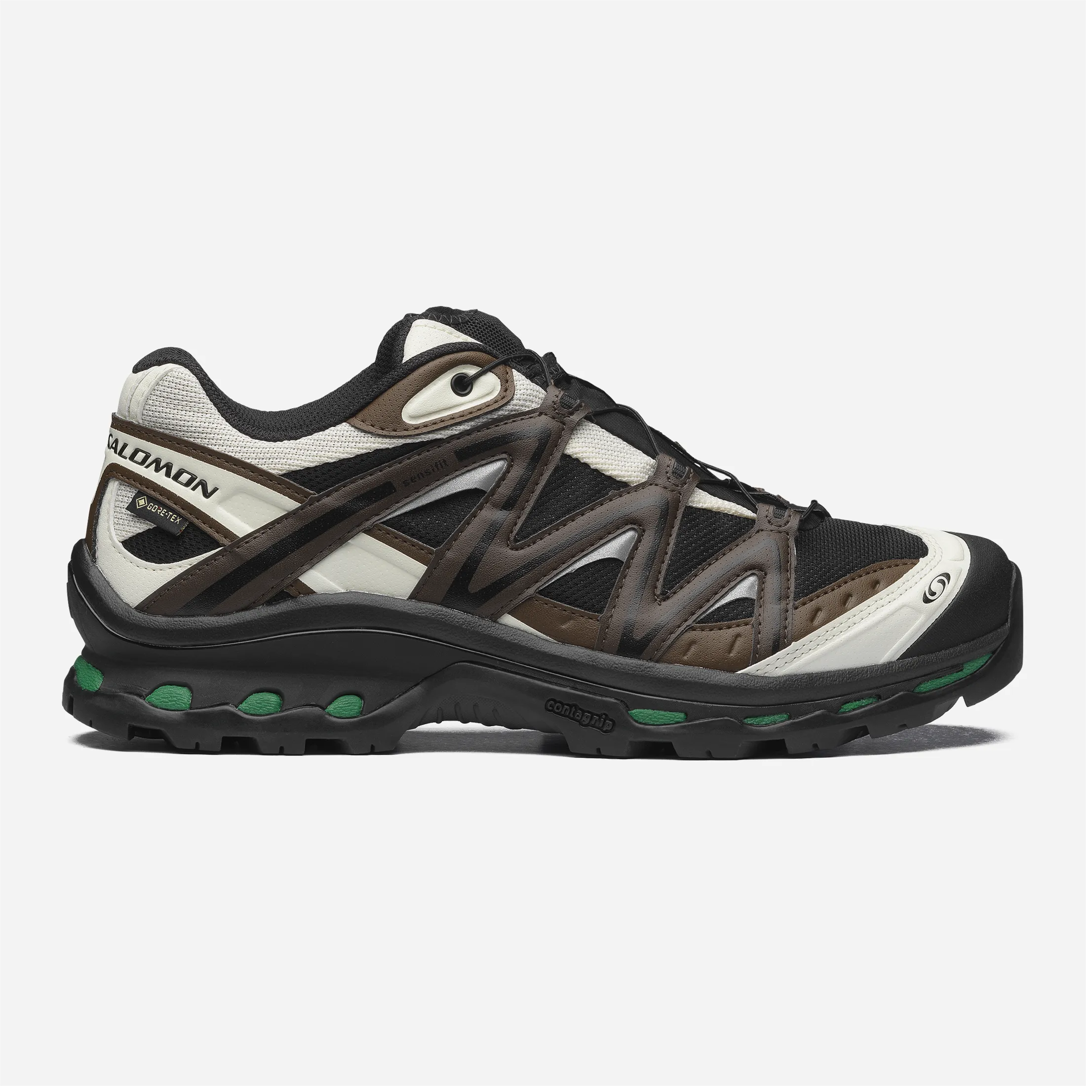 Salomon XT-Quest Gore-Tex trainers in black and brown with side profile.