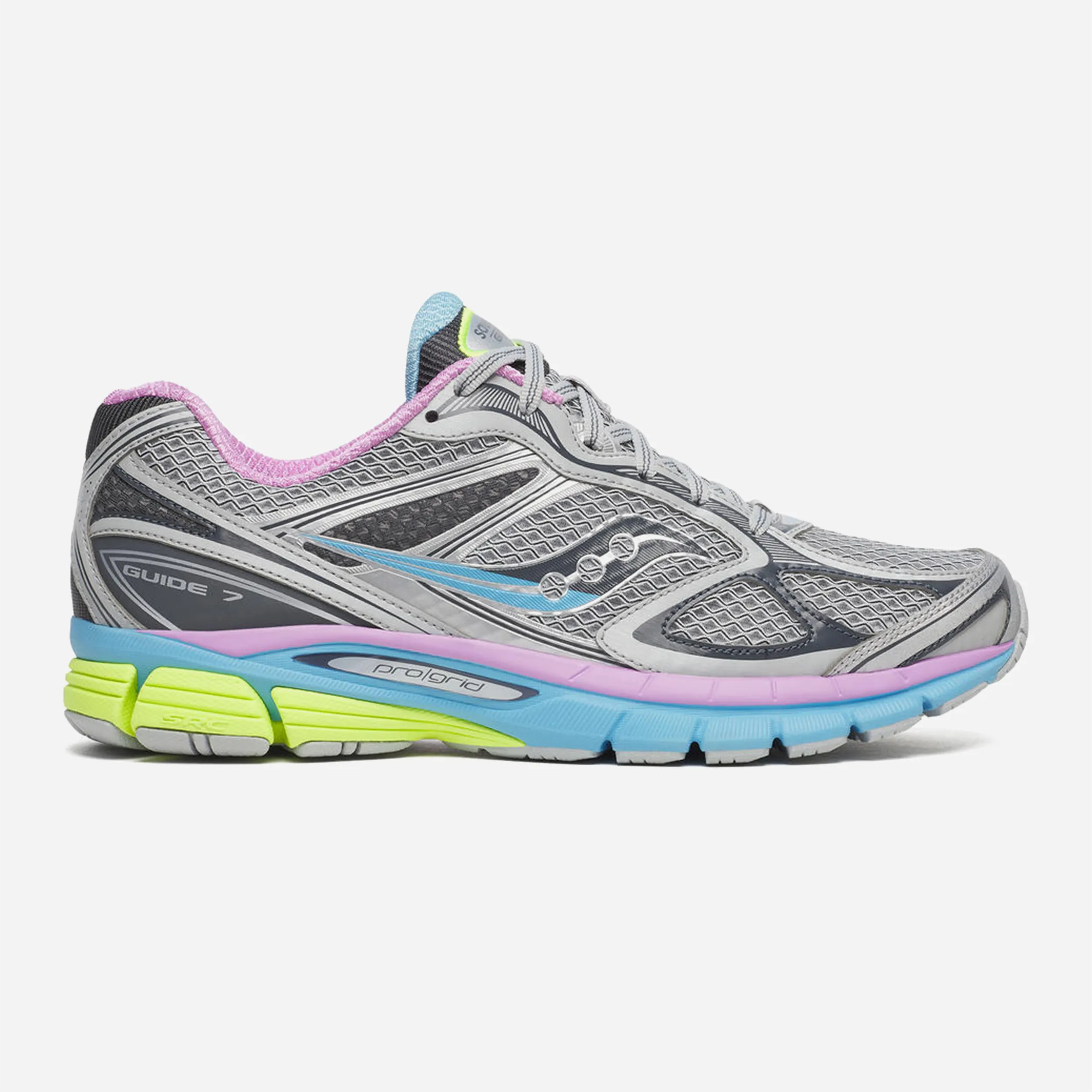 Saucony ProGrid Guide 7 Grey Aqua, sneaker running premium, vue de profil S70936-29