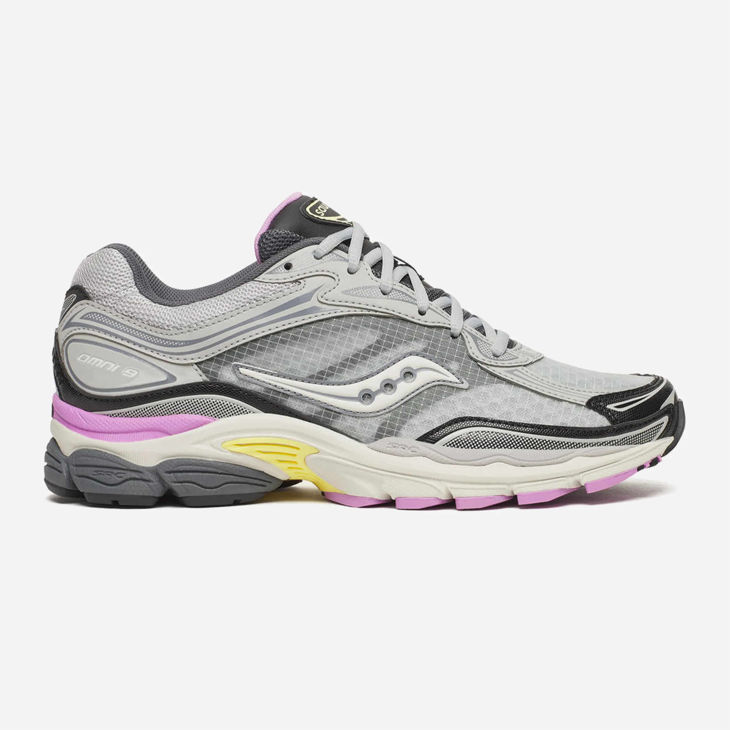 Saucony ProGrid Omni 9 Harbor Black, sneaker running premium, vue de profil