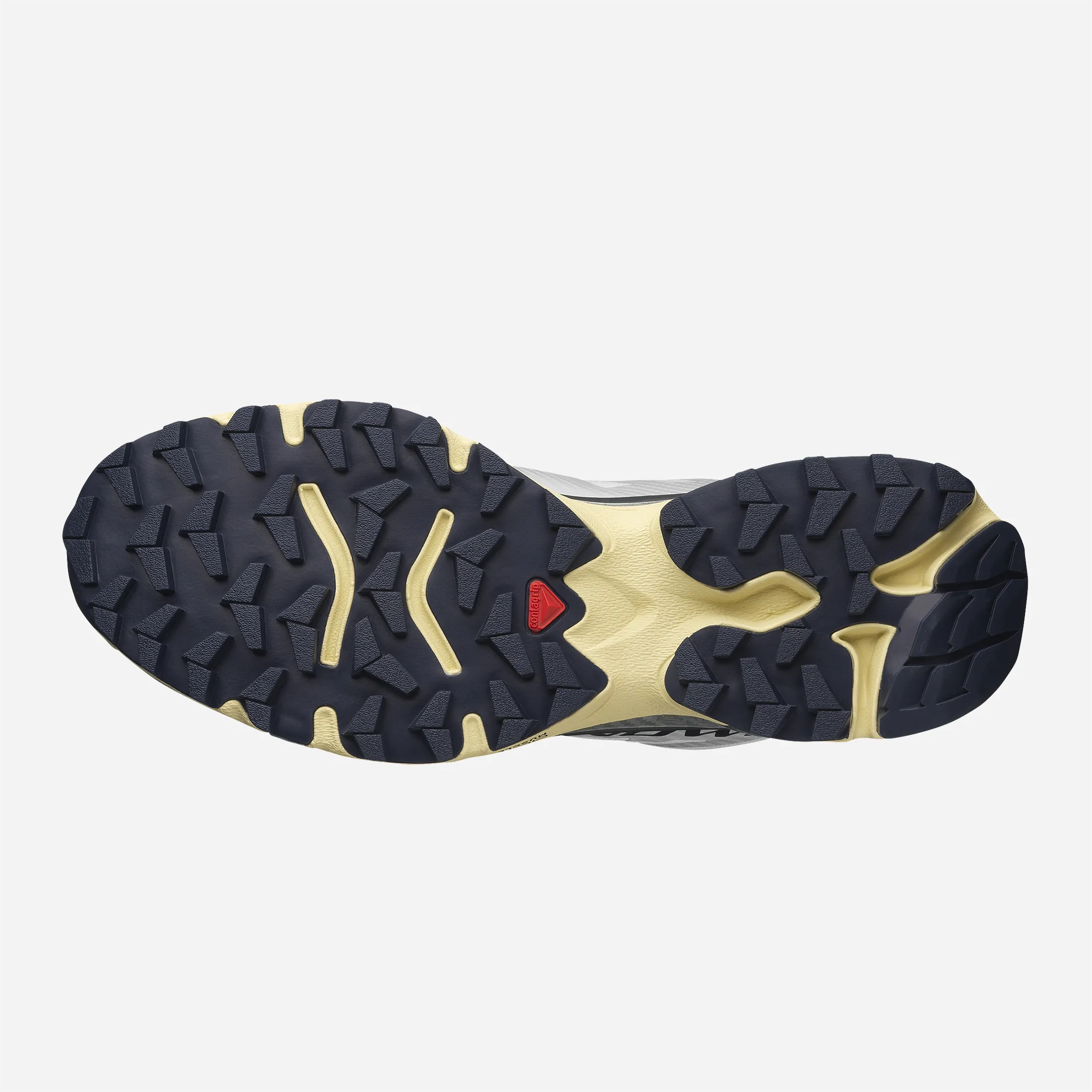 Black Contagrip outsole on white trainers.