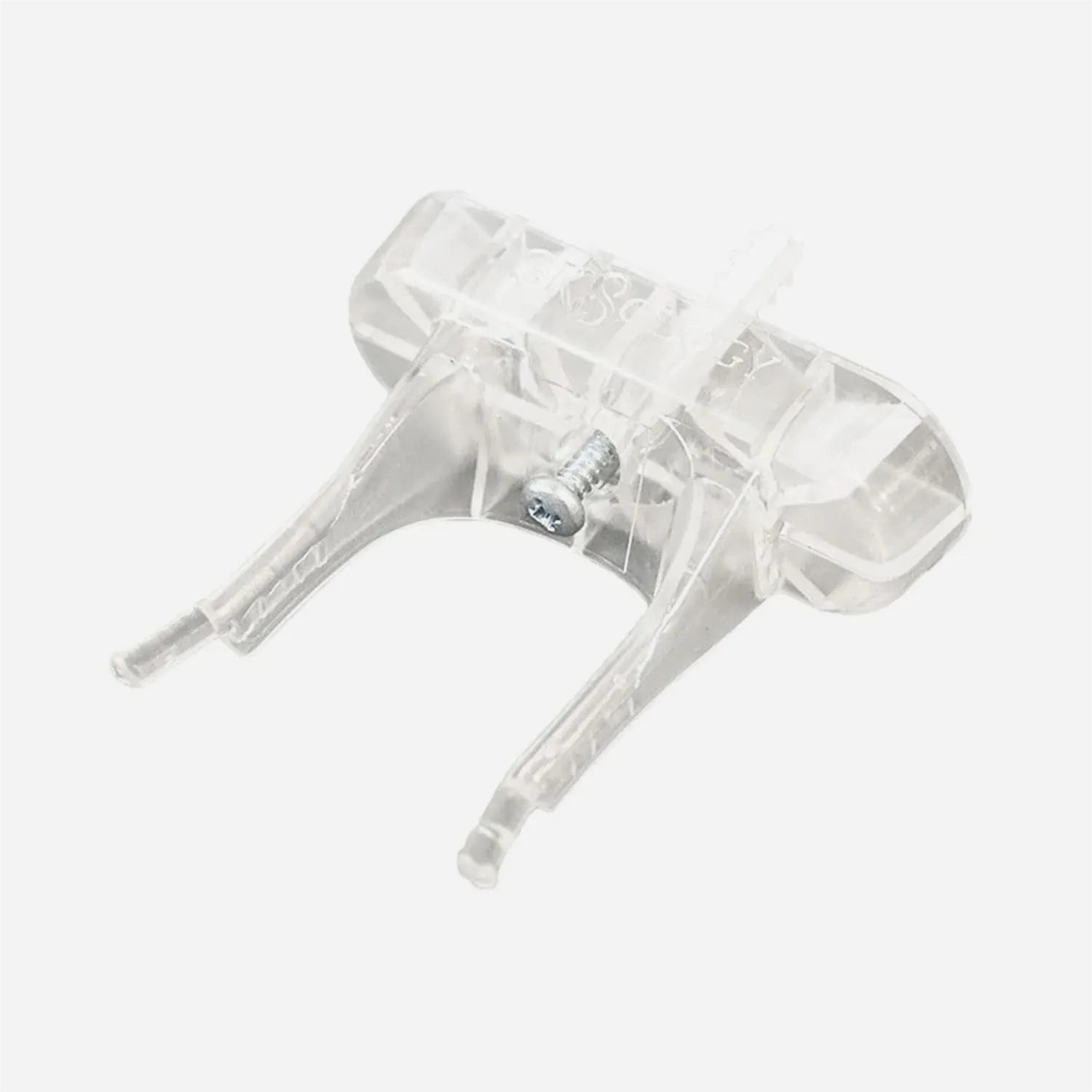 Sk8ology transparent wall mounting clip for skateboards, made of polycarbonate.
