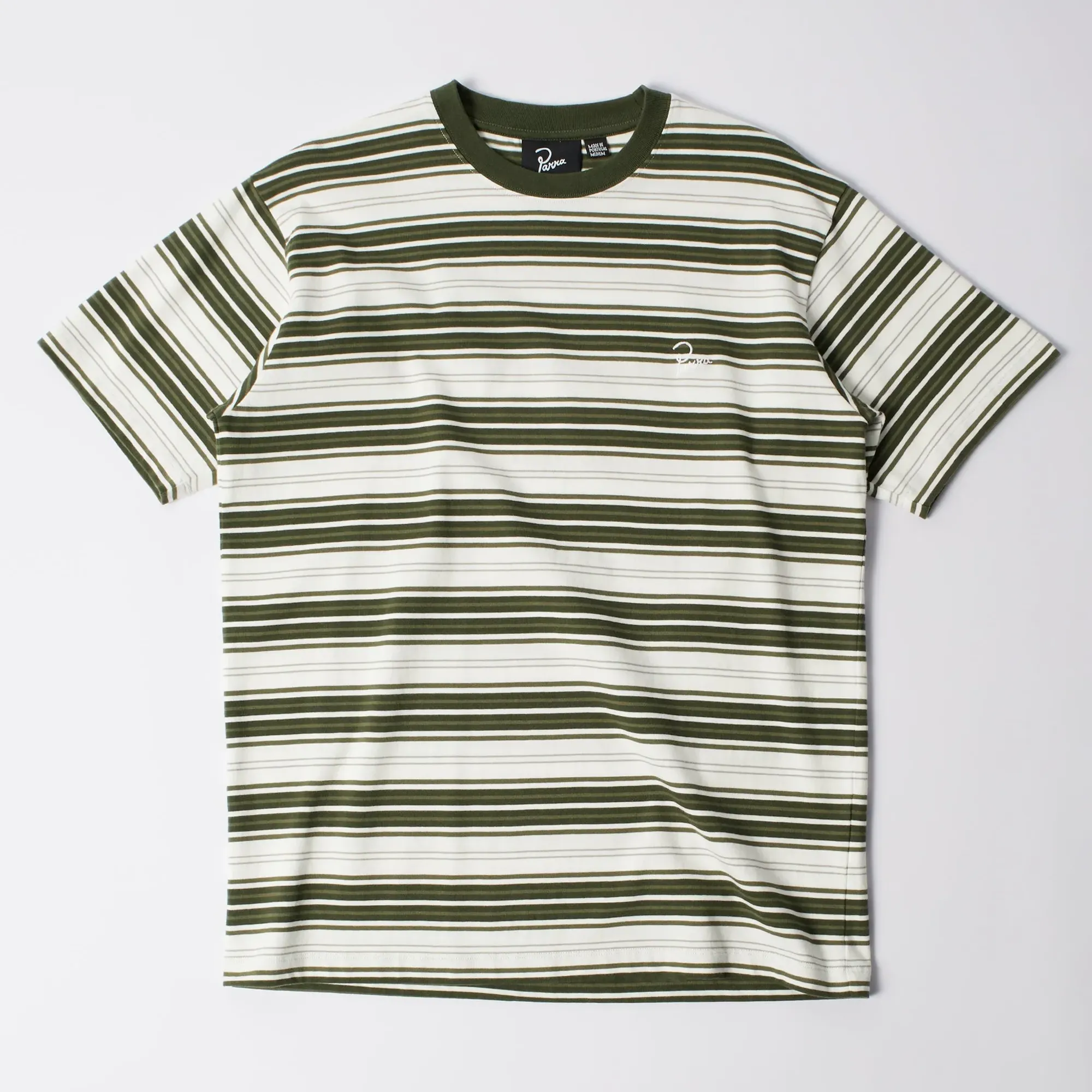 T-shirt rayé vert et blanc Parra Signature vue de face.