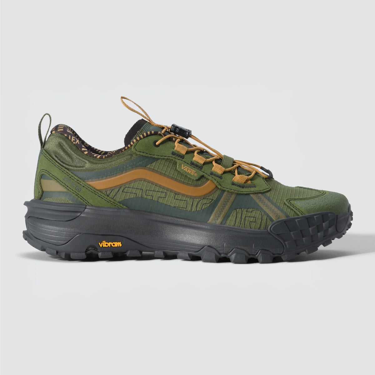 Sneaker Vans Crosspath XC GORE-TEX MTE Green Balsam, tige ripstop verte, Sidestripe ambre et lacets rapides moutarde