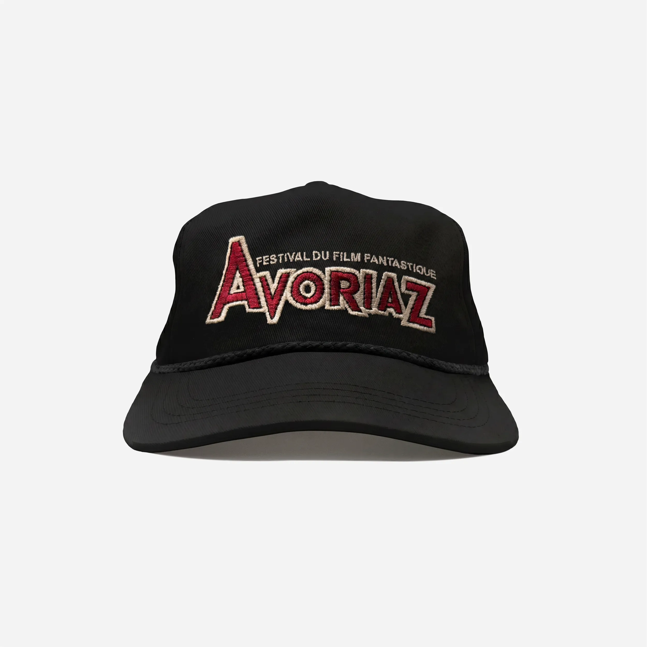 VISIT Avoriaz, casquette vintage brodée noire du Festival du Film Fantastique, vue de face
