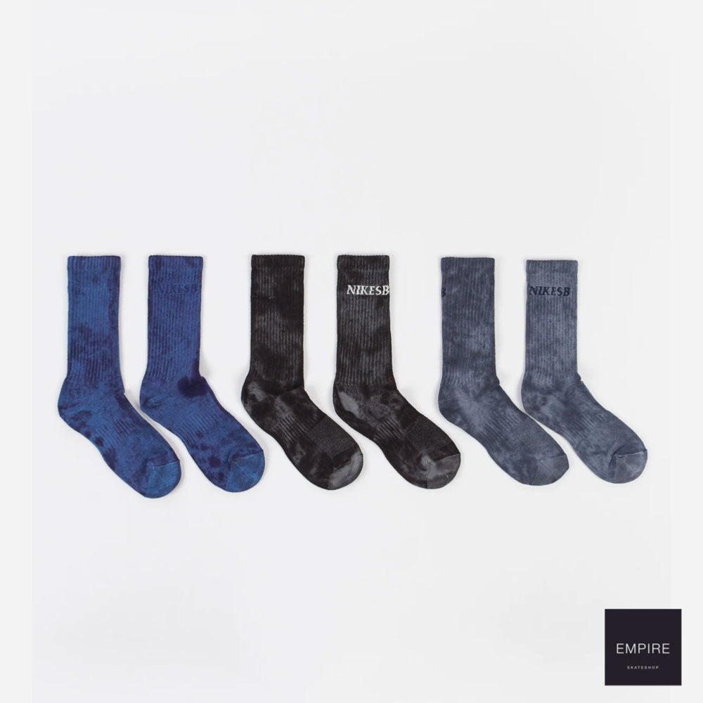 Nike SB Everyday Plus Lightweight Crew 3 Pack Socks - Multi Blue -Grey