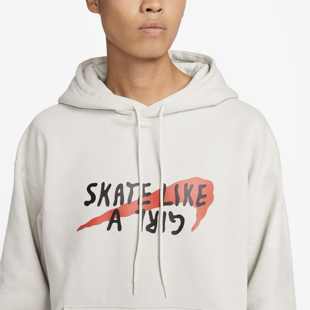 NIKE  - SKATE LIKE A GIRL HOODIE - LIGHT BONE BLACK LT CRIMSON