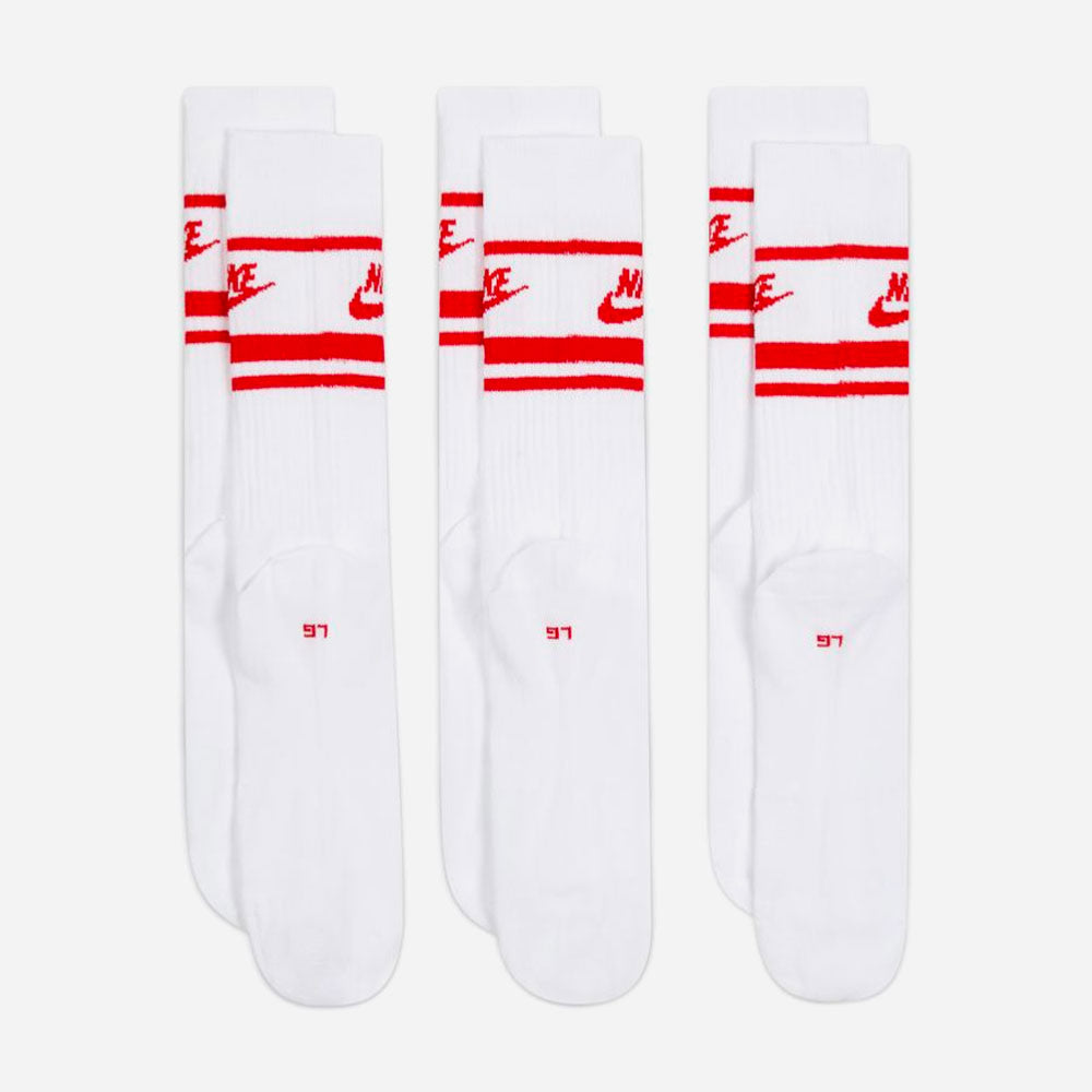 Nike - Everyday Essential Stripe 3 Pack Socks - White / Red